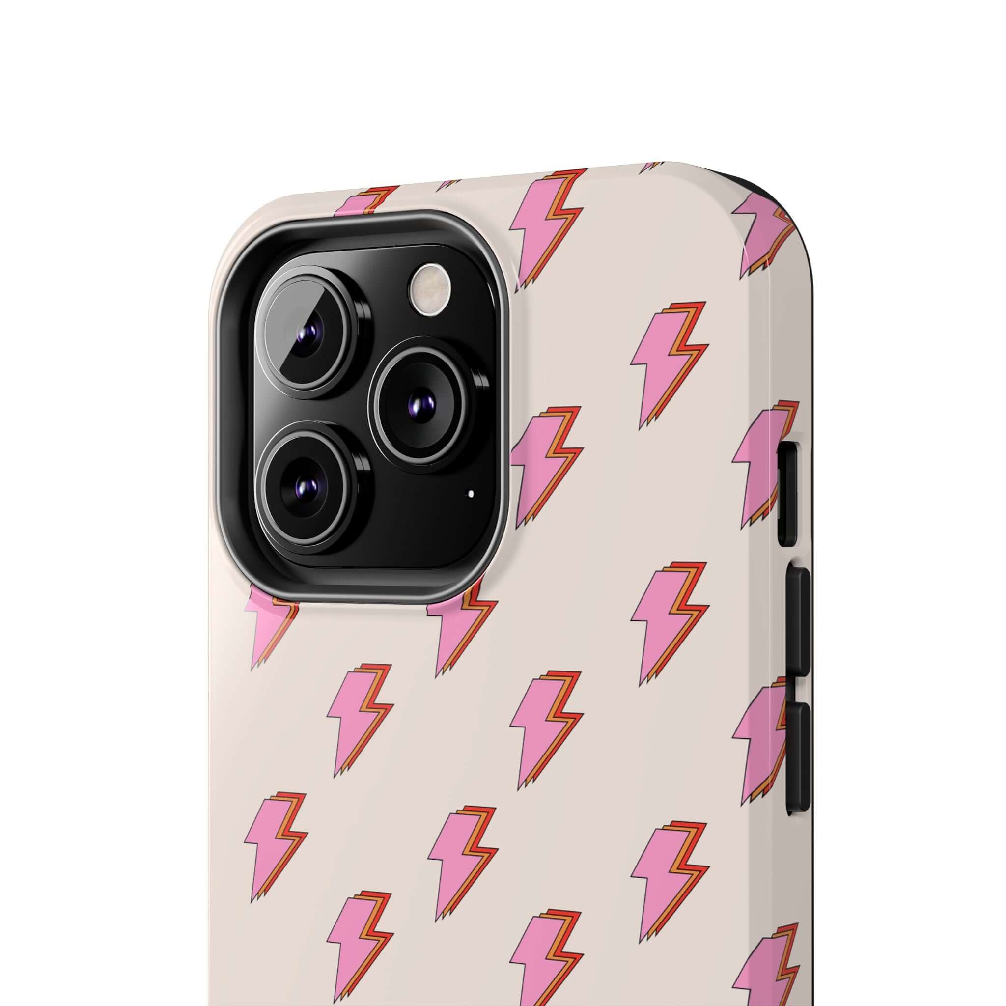 Electric Vibes pink lightning bolt case for cute iPhone 14 and iPhone 15, stylish phone cover with retro design and free shipping