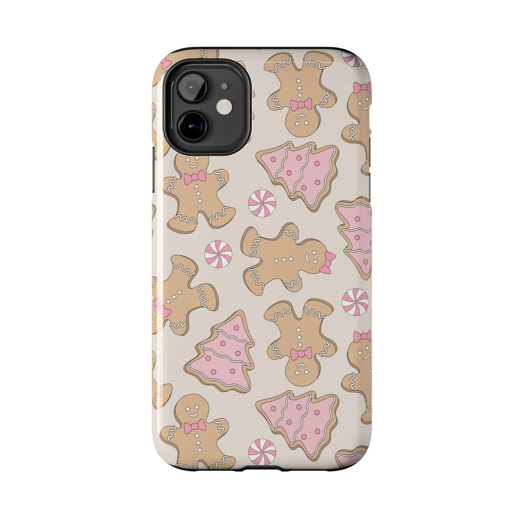 Cute Gingerbread Girlie holiday phone case with colorful Christmas cookie design, perfect gift for festive iPhone protection.