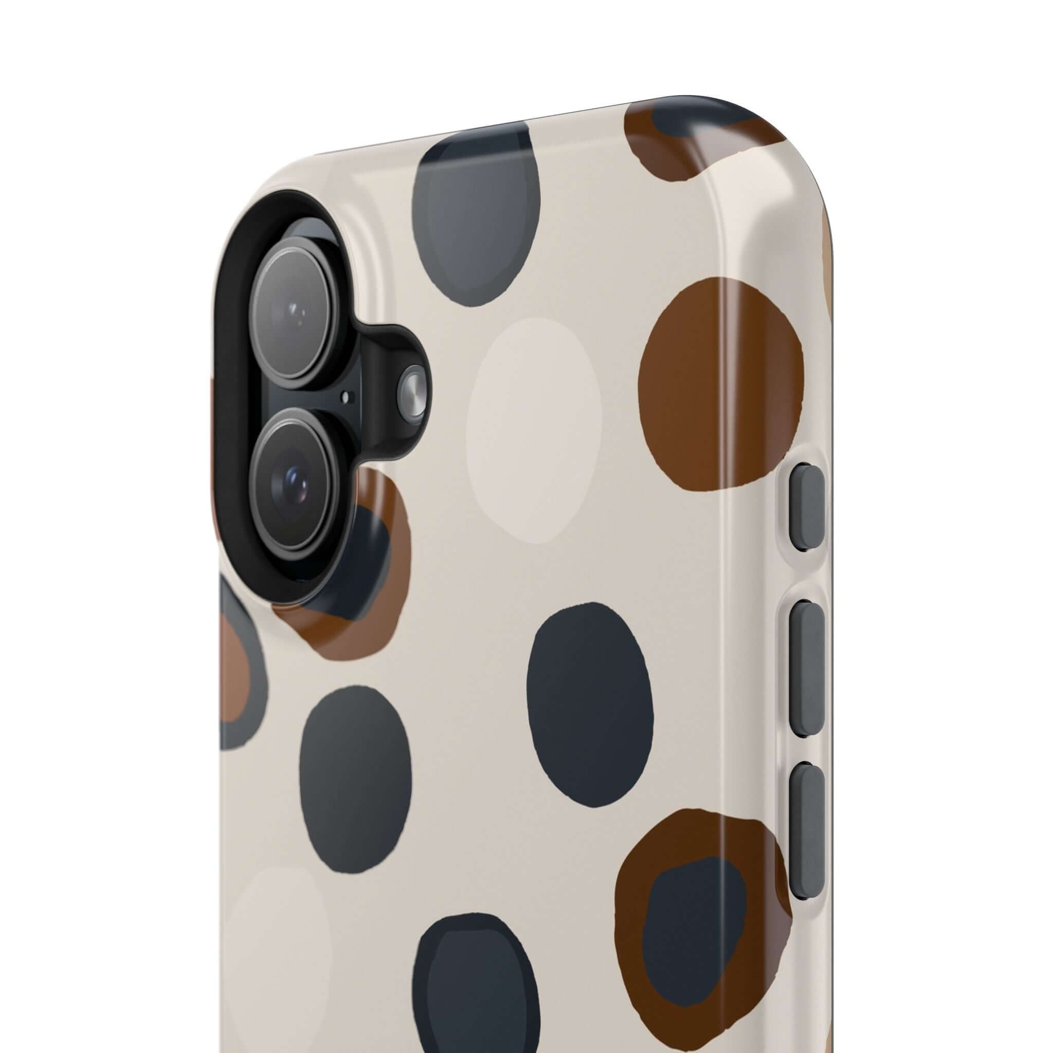 Chic Wanderer Modern Spots Case with abstract brown spots design, a colorful and cute iPhone case for fashion-forward adventurers.