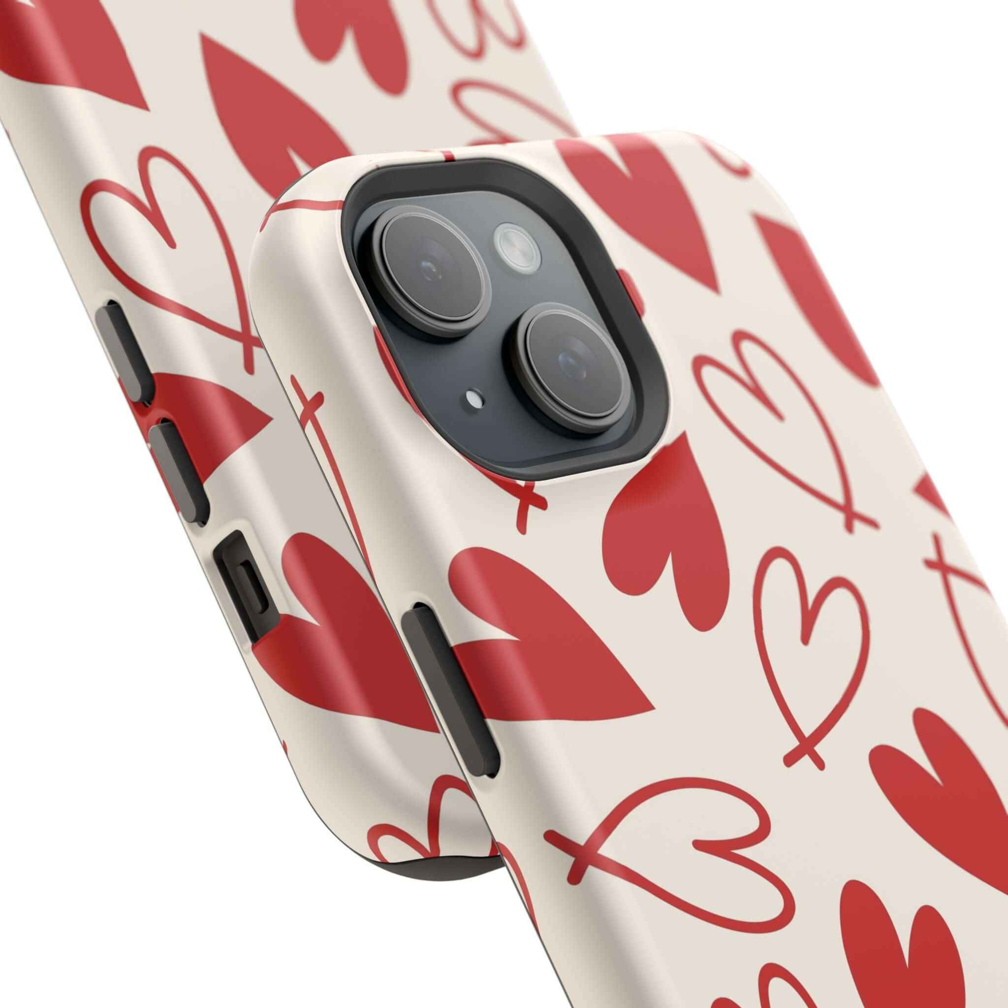 Cute phone case with red hearts design for iPhone, Be Mine collection. Quirky and fun protective cover.