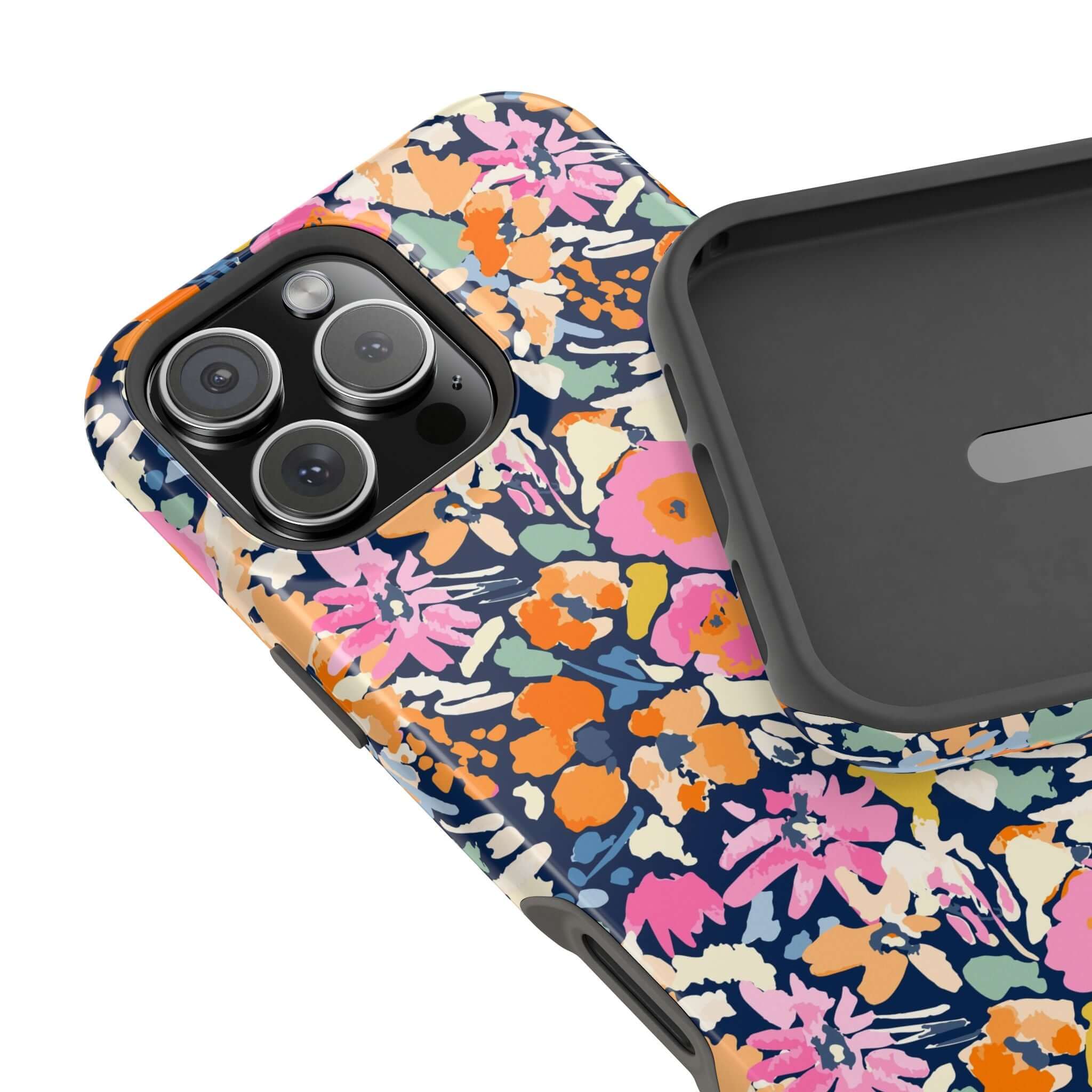 Botanic Burst colorful floral iPhone 16 case with MagSafe compatibility, offering cute and protective phone case design.