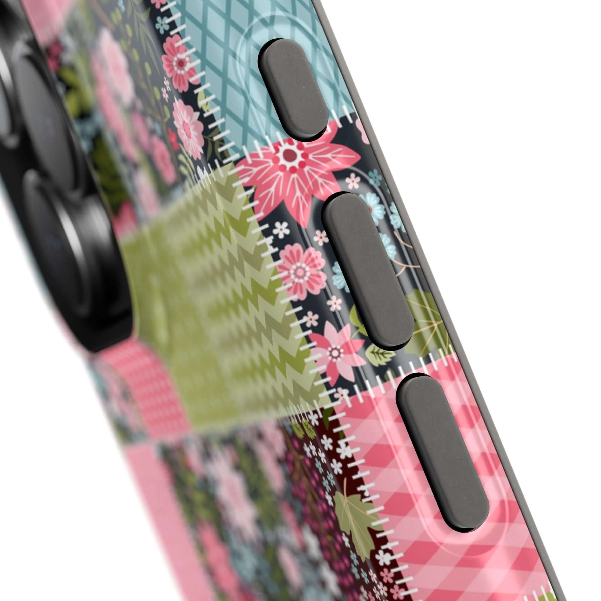 Groovy Flora Forage MagSafe iPhone Case with vibrant wildflower patchwork design, perfect cute phone cover for free-spirited souls