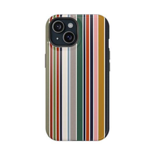 Colorful stripe MagSafe phone case for iPhone 14 Pro, cute bookish design adding a vintage touch to your phone.