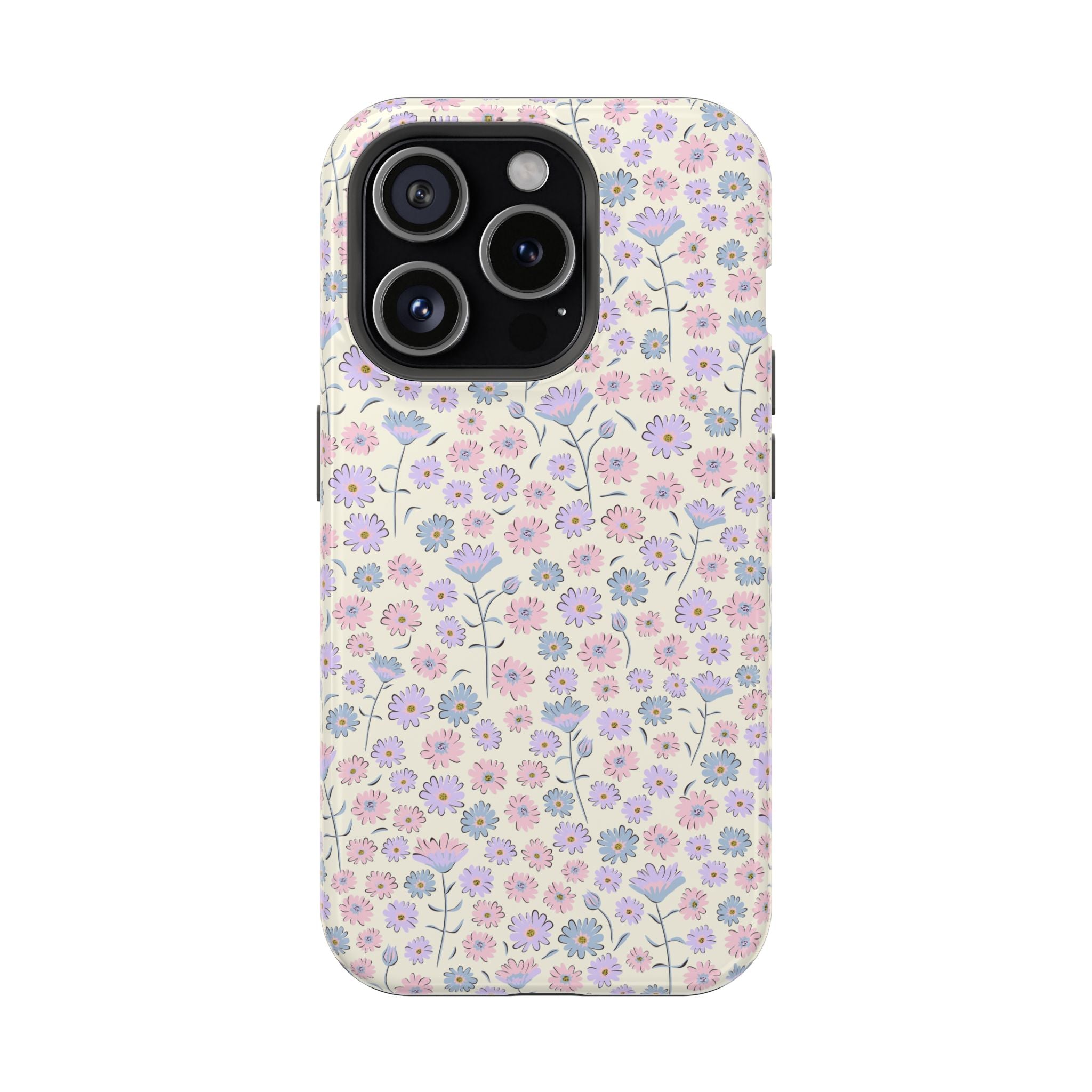 Cute Cottagecore Pink Flower iPhone 16 Case, MagSafe compatible, charming floral design, stylish and protective phone cover