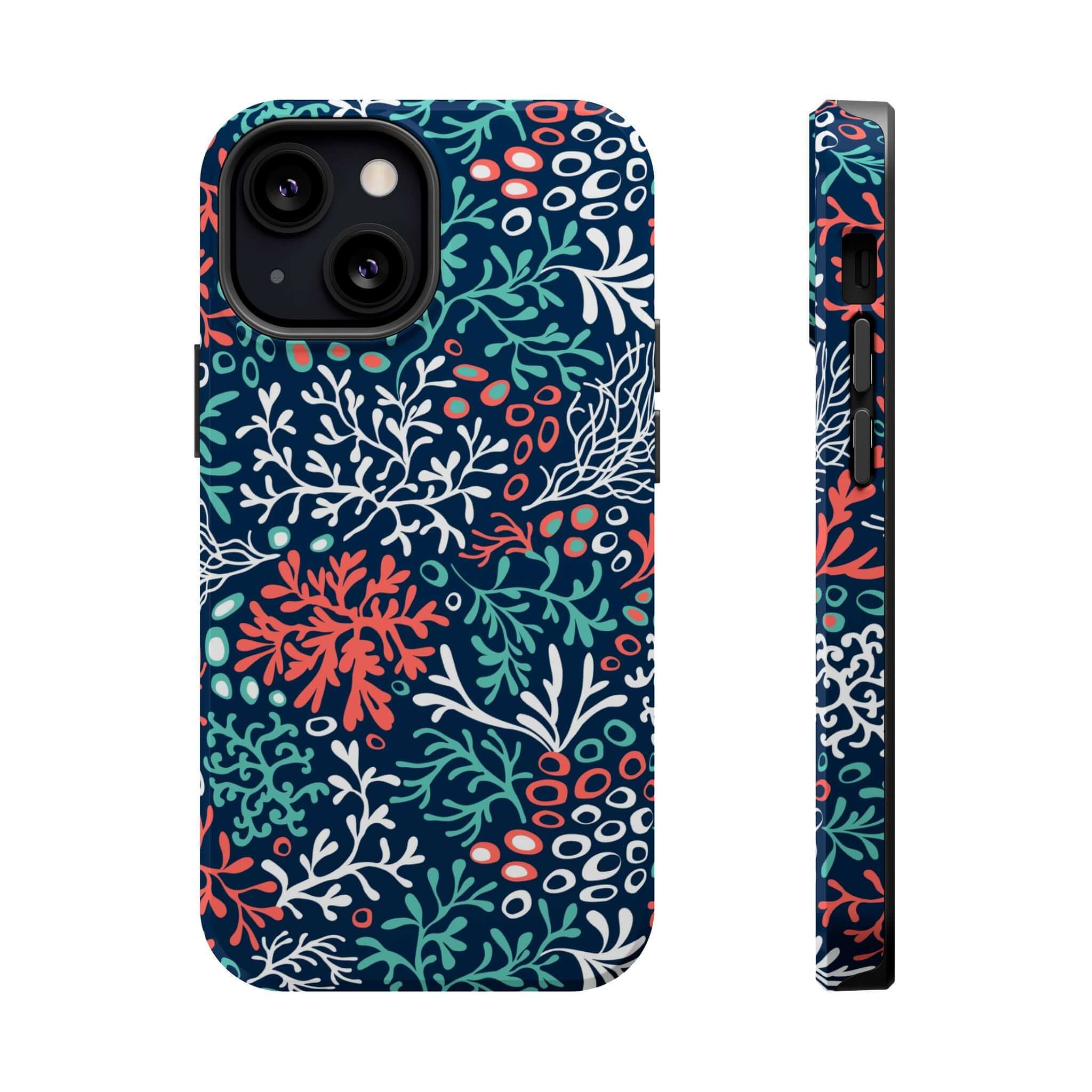 Colorful coral reef print on a cute phone case for iPhone 16, showcasing stylish beach-themed design and vibrant aquatic patterns.