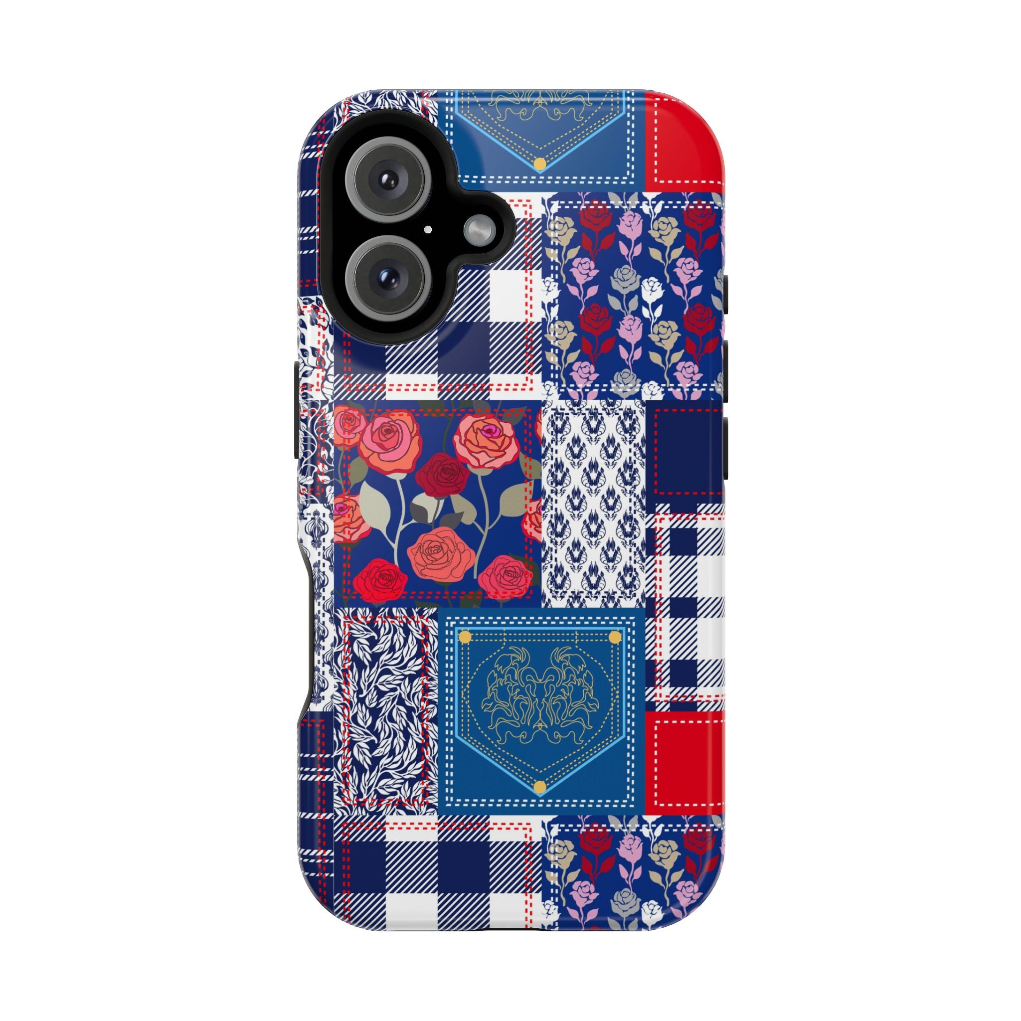 Crimson Bloom | Blue Patchwork Case