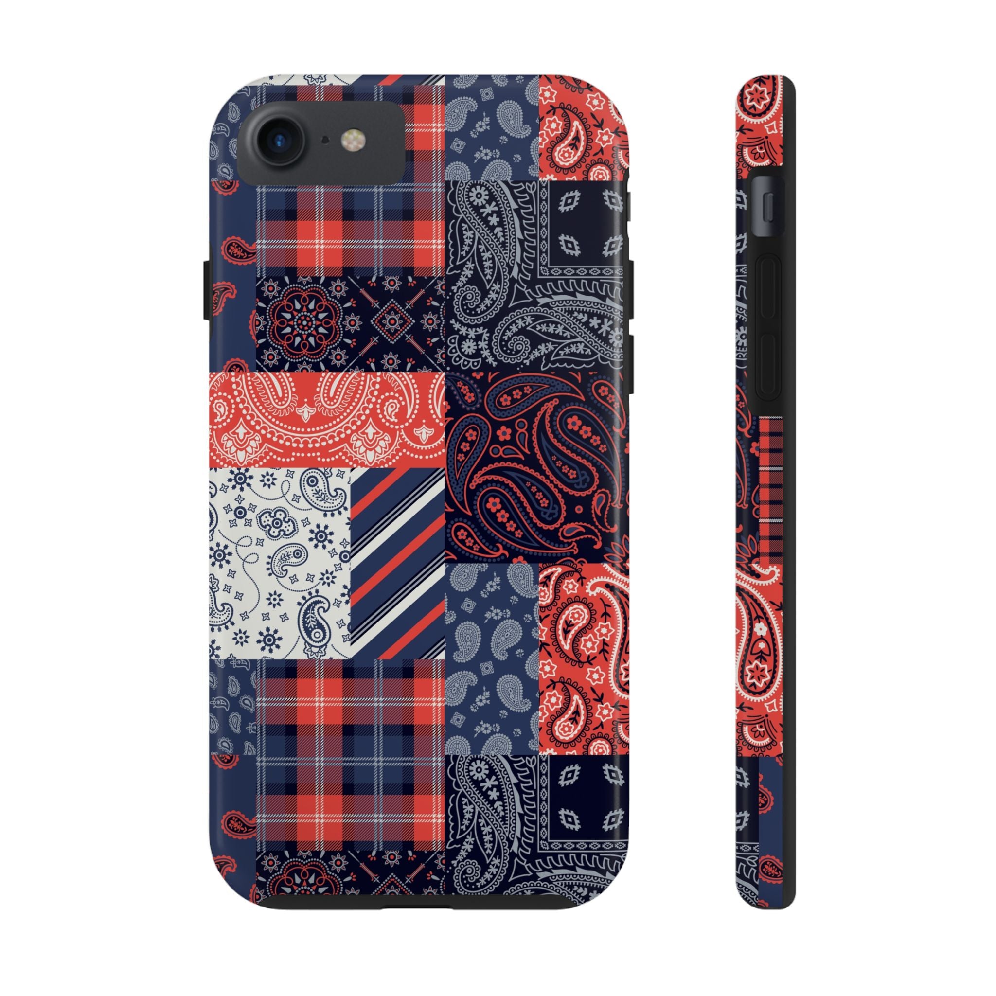 Cute boho bandit bandana patchwork iPhone 14 Pro phone case with playful design