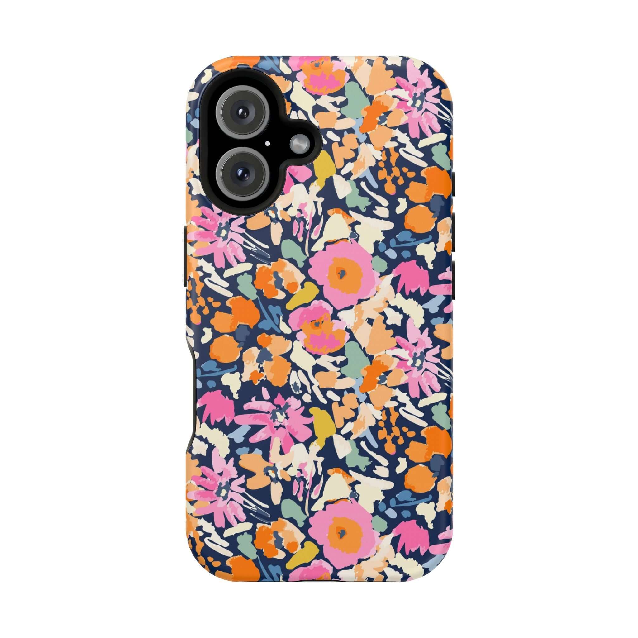 Colorful floral Botanic Burst Cute MagSafe iPhone 16 case with vibrant flowers for a stylish and protective phone cover.