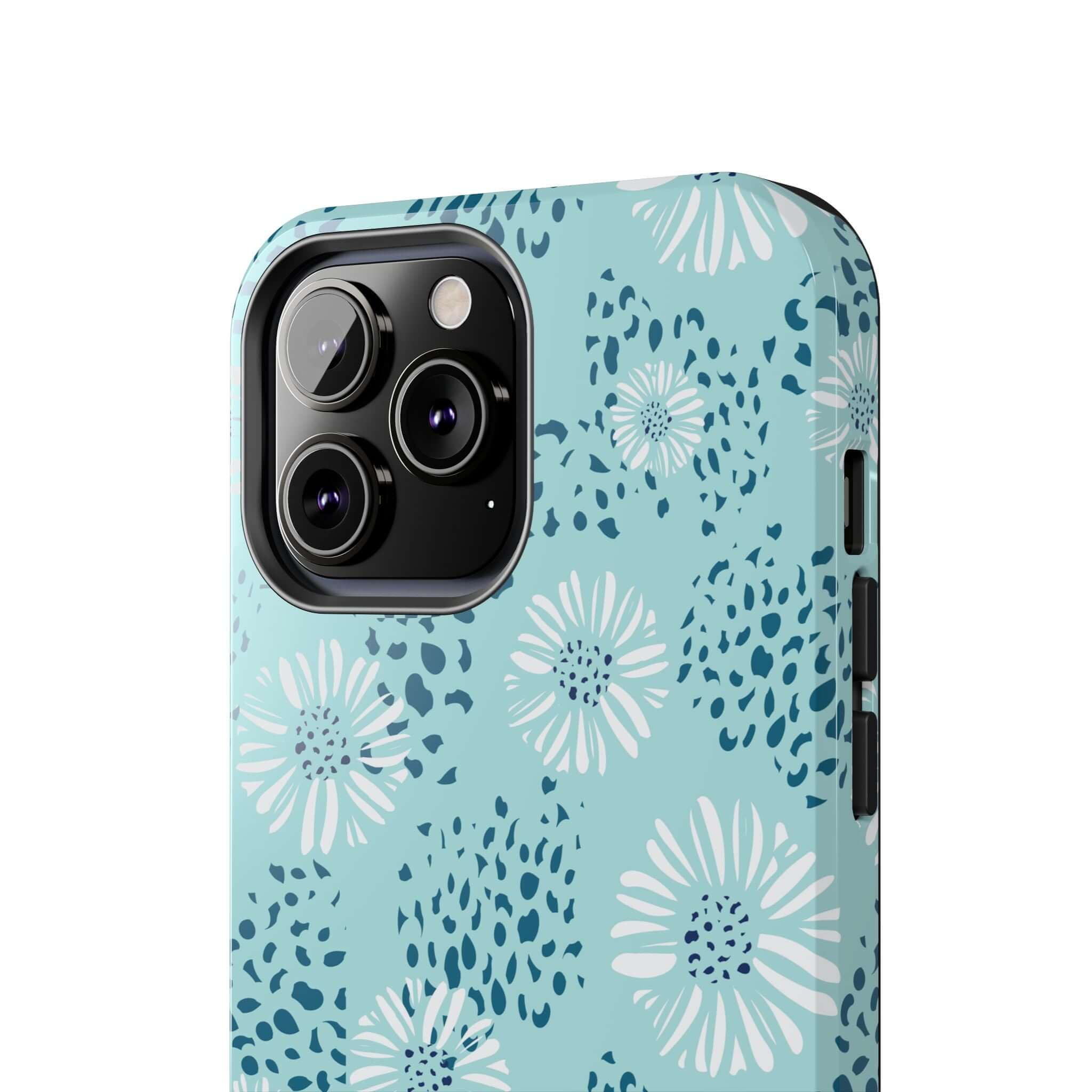 Teal floral beach phone case for iPhone with camera cut-out