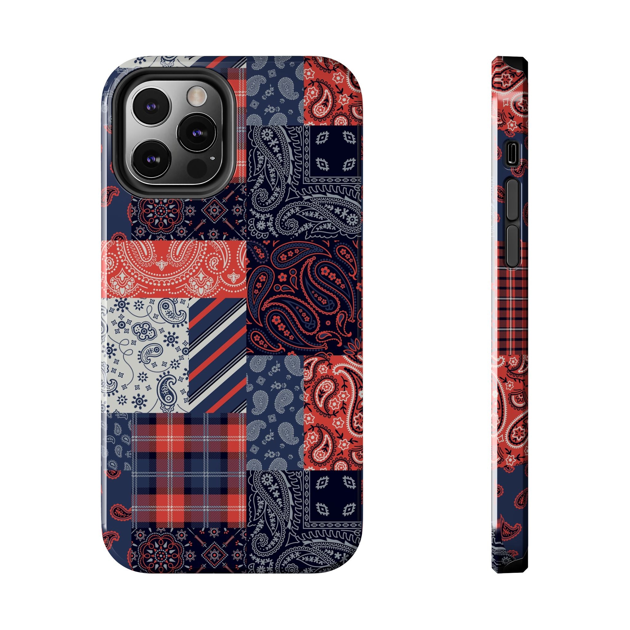 Boho Bandit Bandana Patchwork iPhone 14 Pro Case with playful design and cute bookish style for fashion-forward phone protection