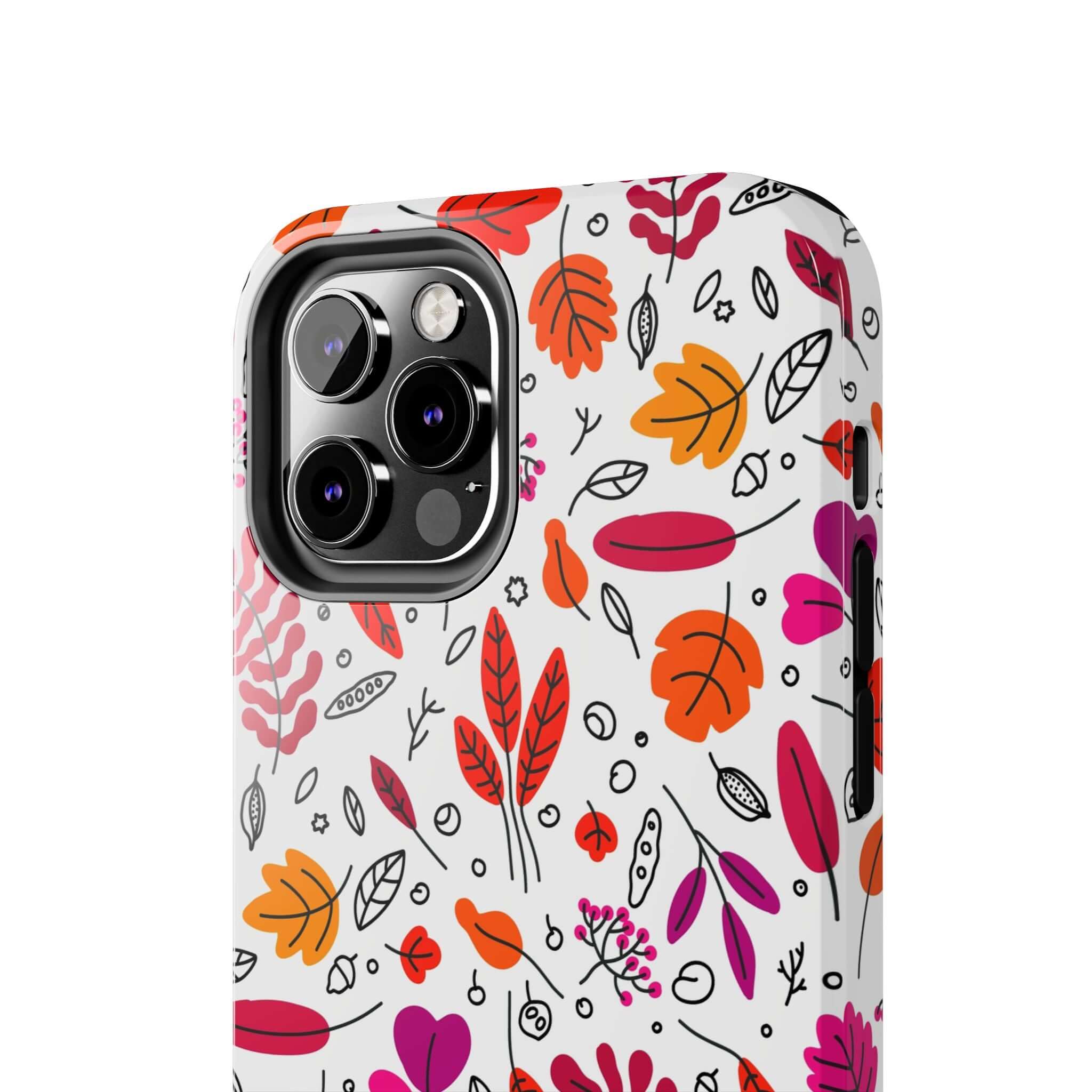 Halloween iPhone case with colorful fall leaves design for autumn.