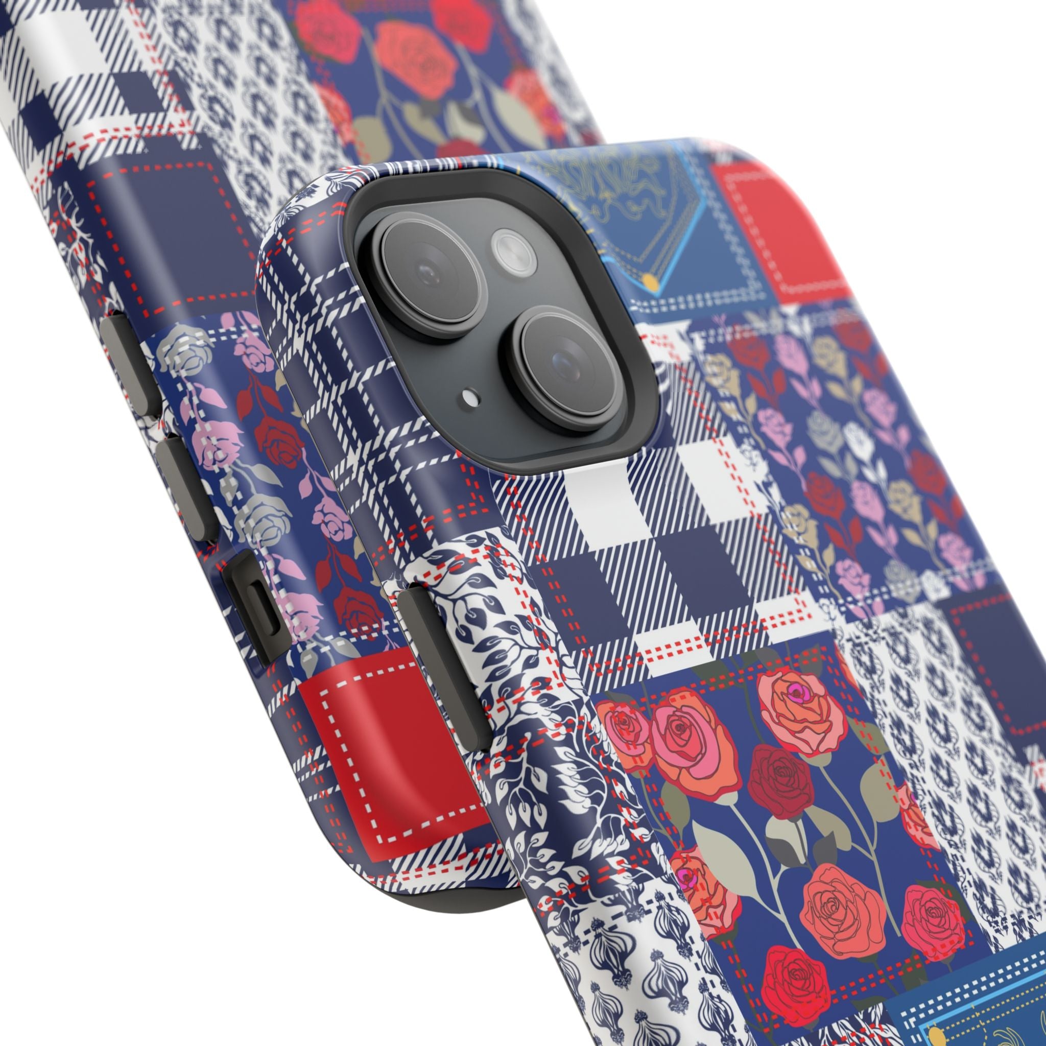 Crimson Bloom | Blue Patchwork Case