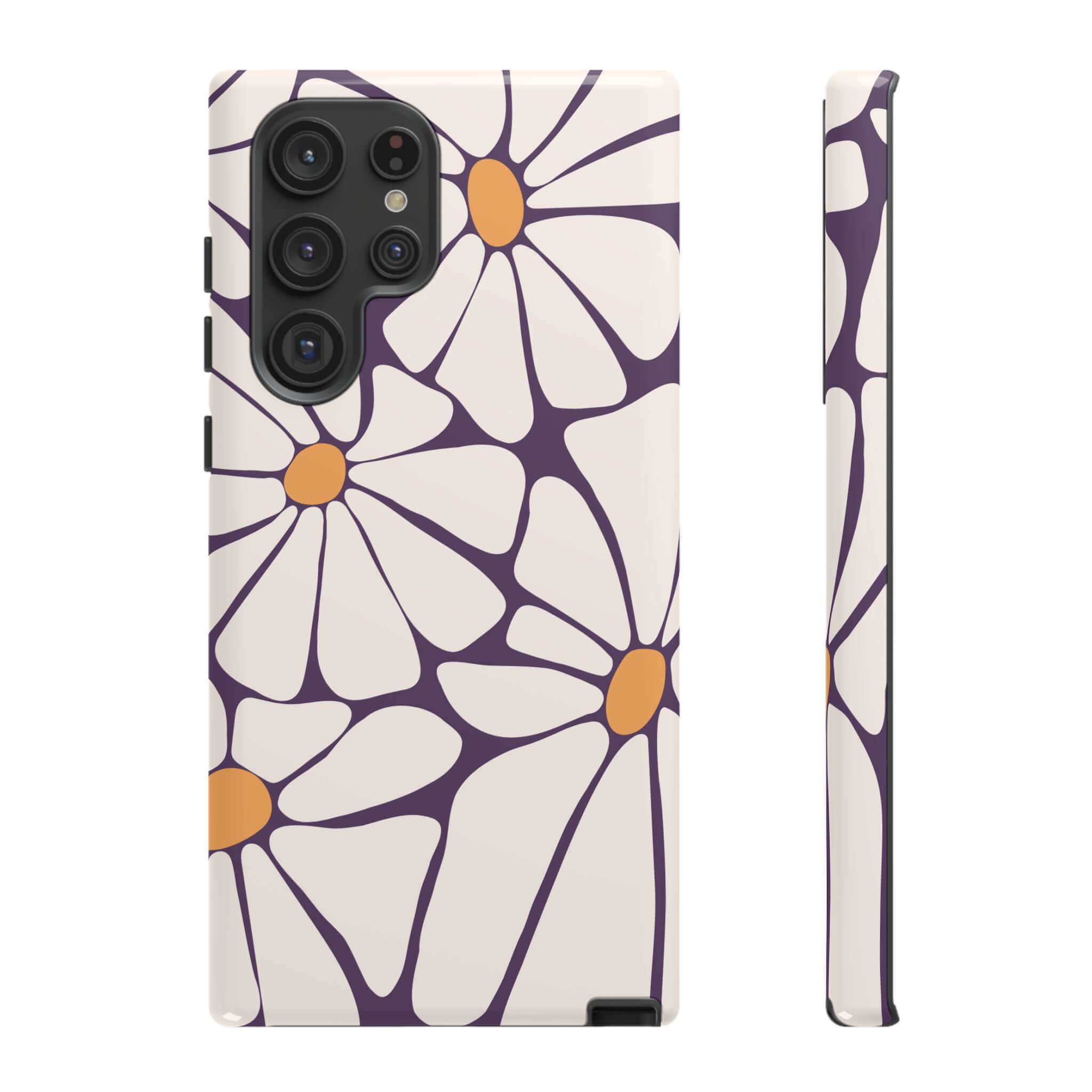 Stylish Purple Haze retro flower case for Samsung and Pixel devices, cute and protective phone cover with a groovy floral design.