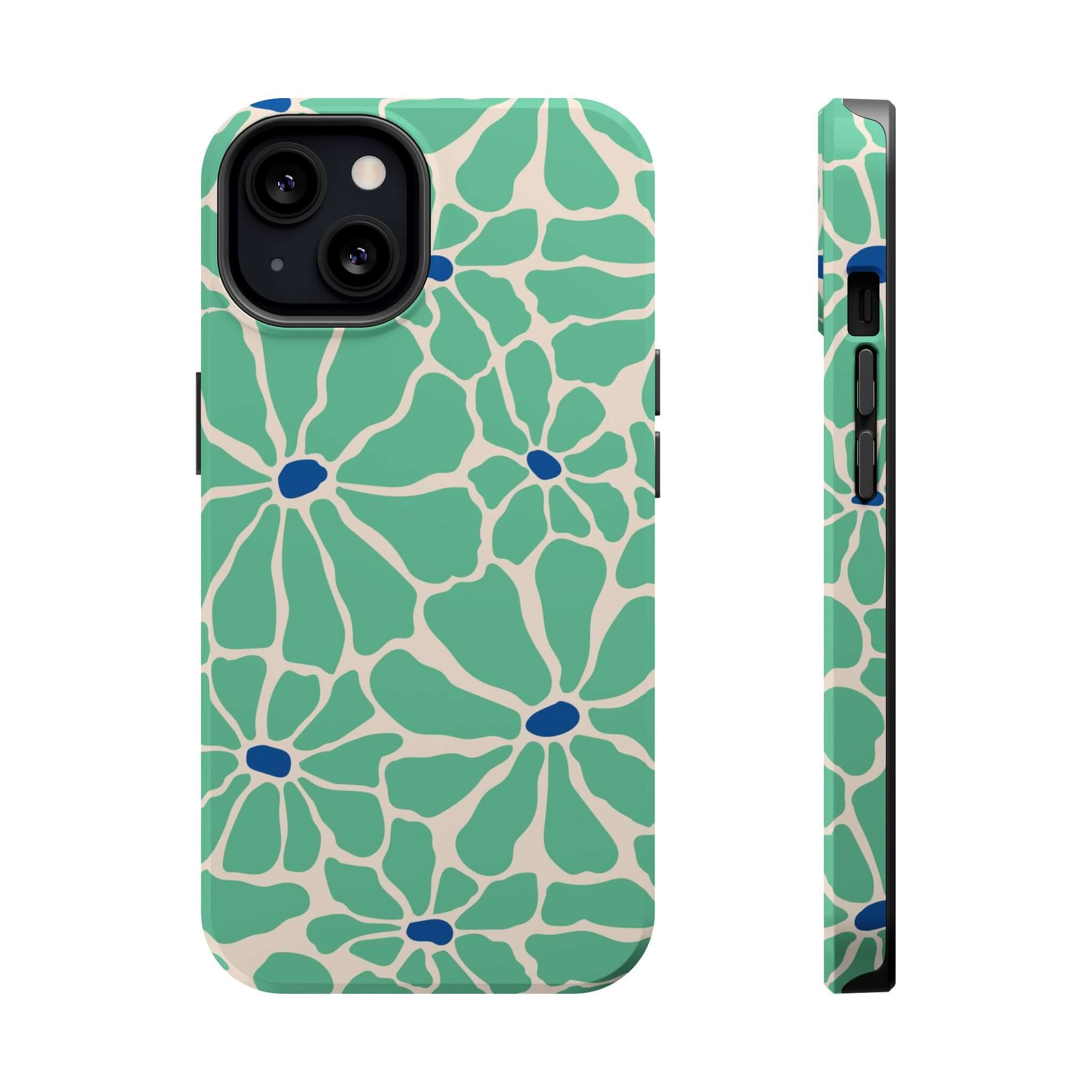 Retro floral phone case with tropical design, perfect cute phone cover for Apple iPhone, showcasing MagSafe compatibility.