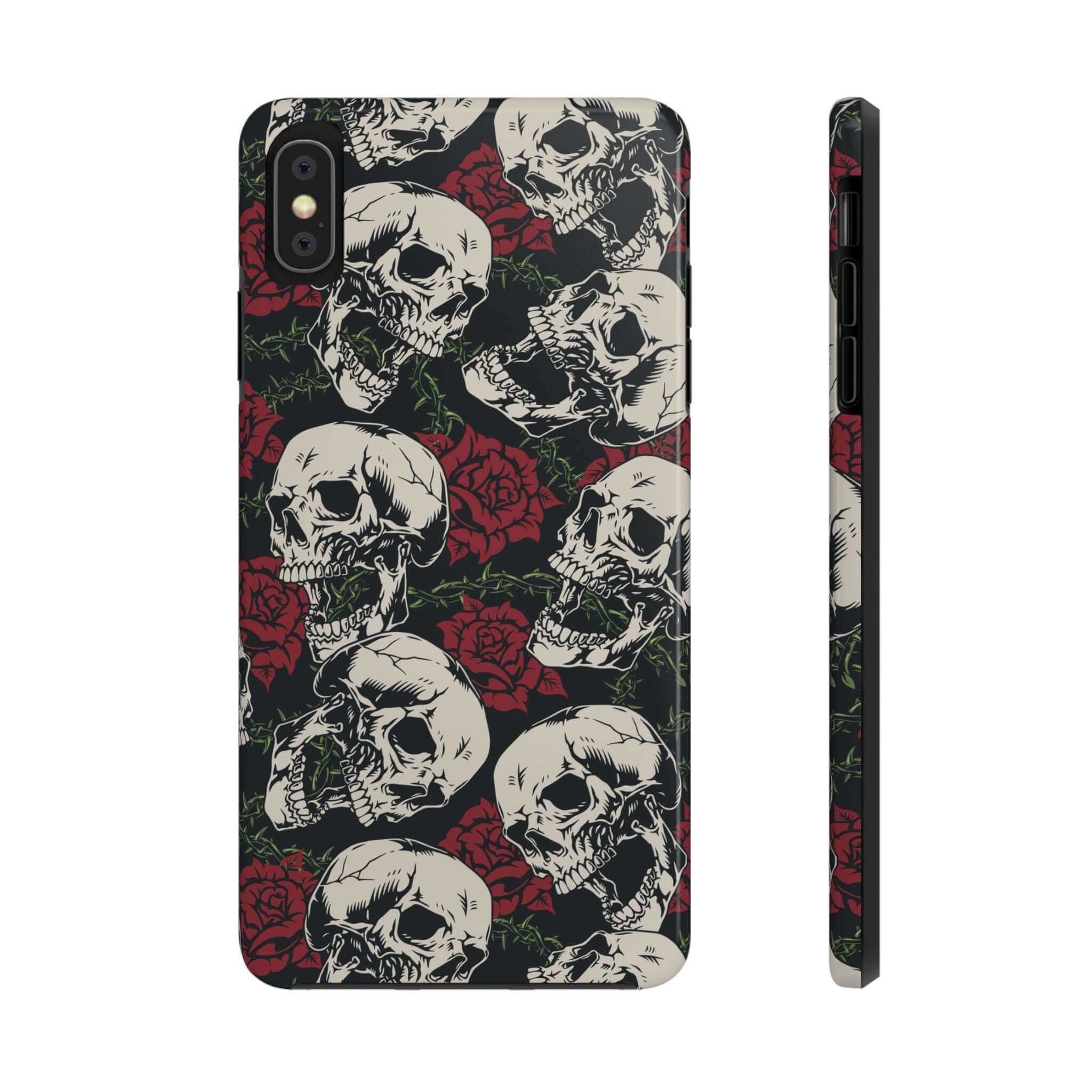 Cute MagSafe iPhone 16 protective phone case with rebellious skull and rose design, adds attitude and protection.