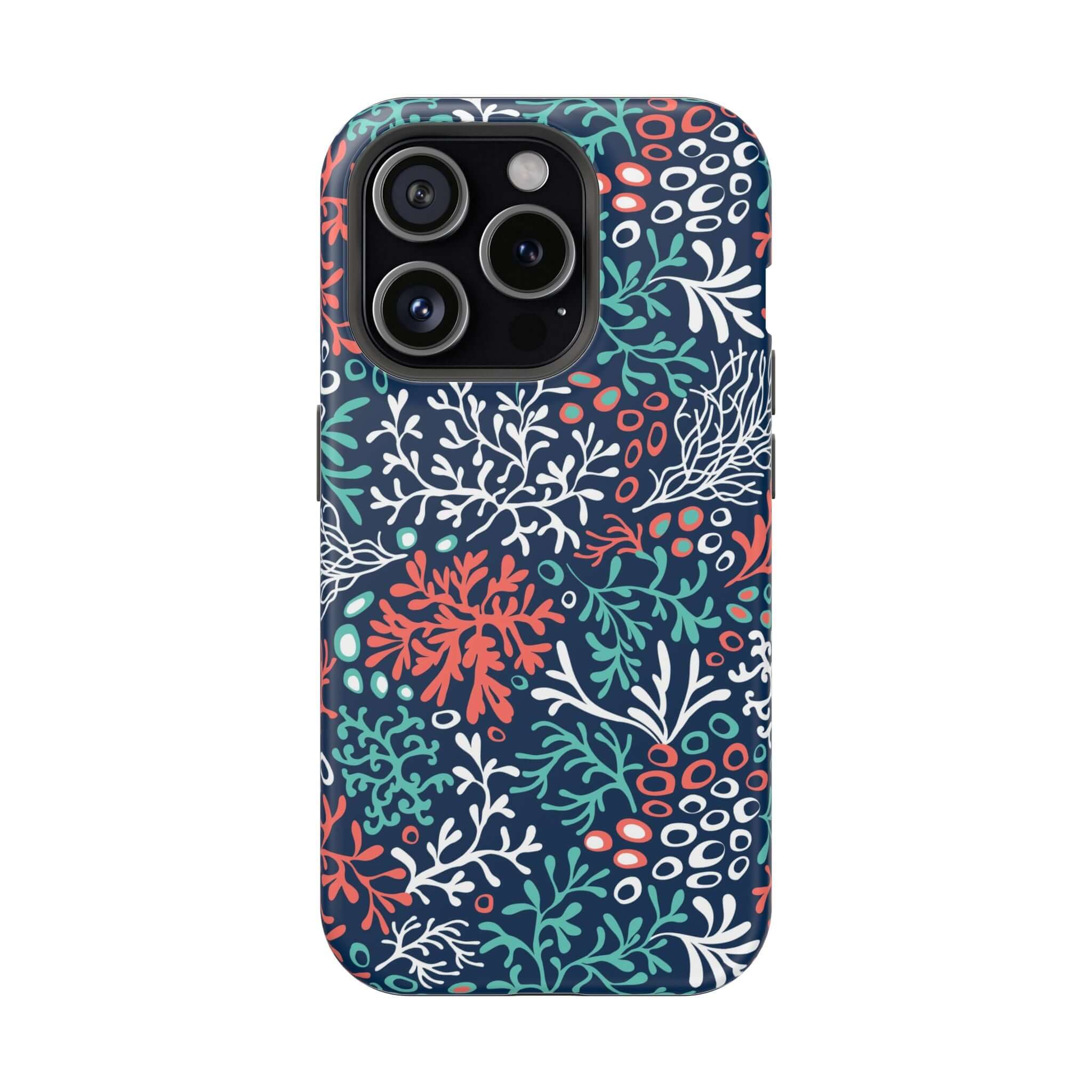 Colorful coral reef print iPhone 16 case, cute phone accessory for beach lovers.