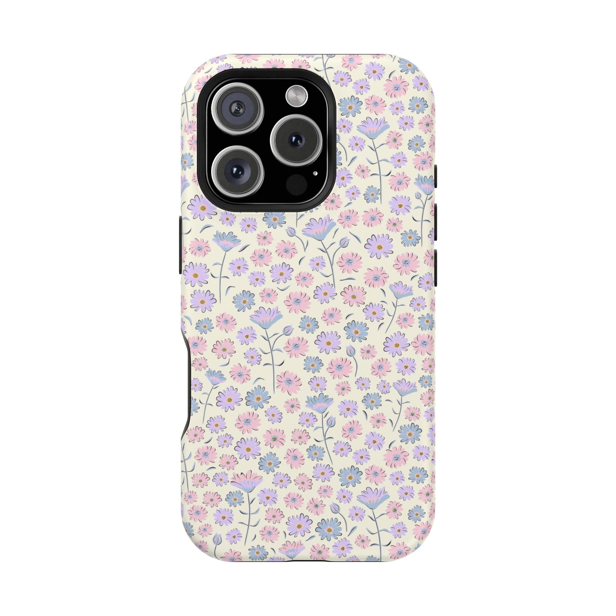 Pink flower print MagSafe iPhone 16 case, cute and protective, cottagecore aesthetic. Perfect for iPhone case style enthusiasts.