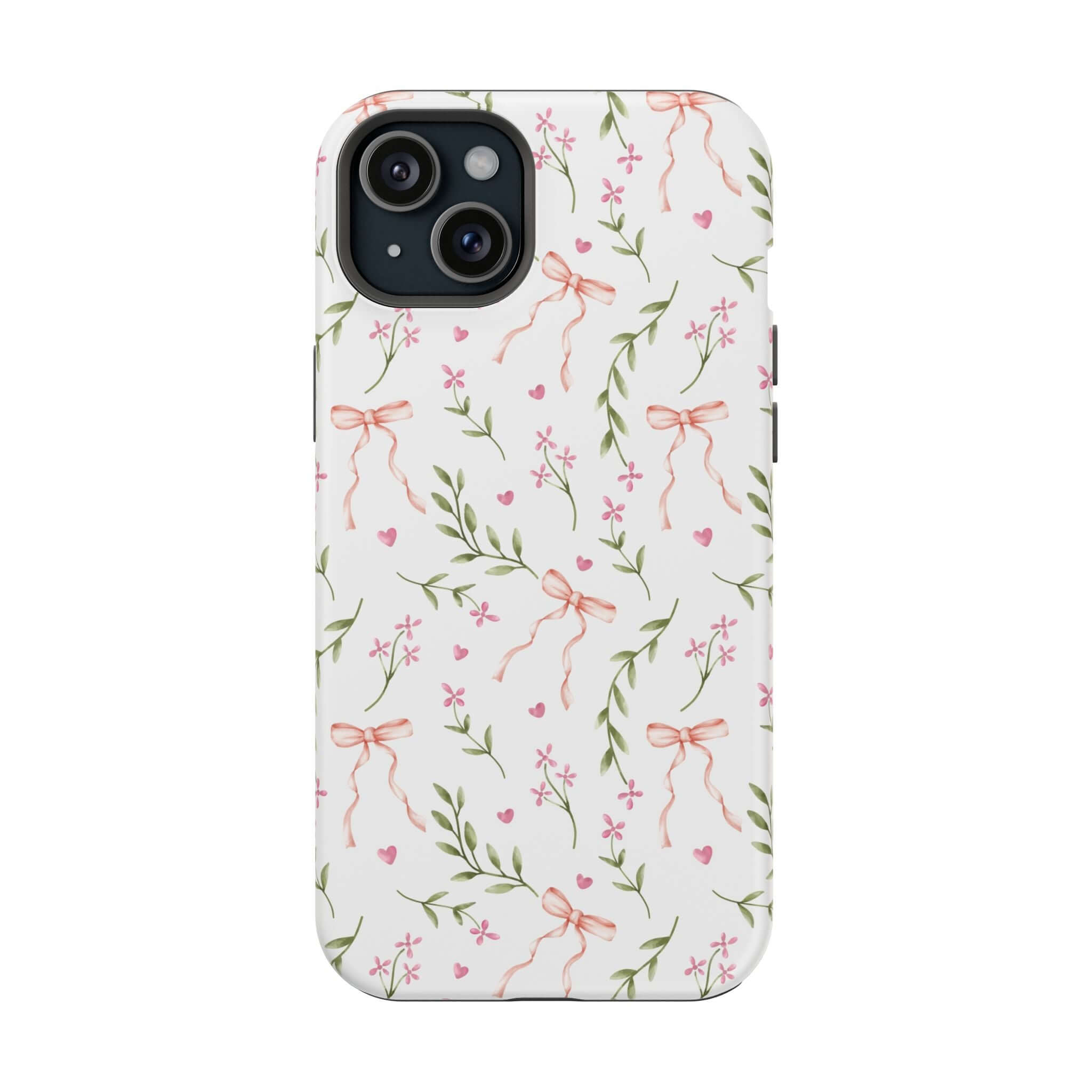 Pink Coquette MagSafe iPhone Case with floral and bow design by Darling Daydream, cute phone cover for stylish flair.