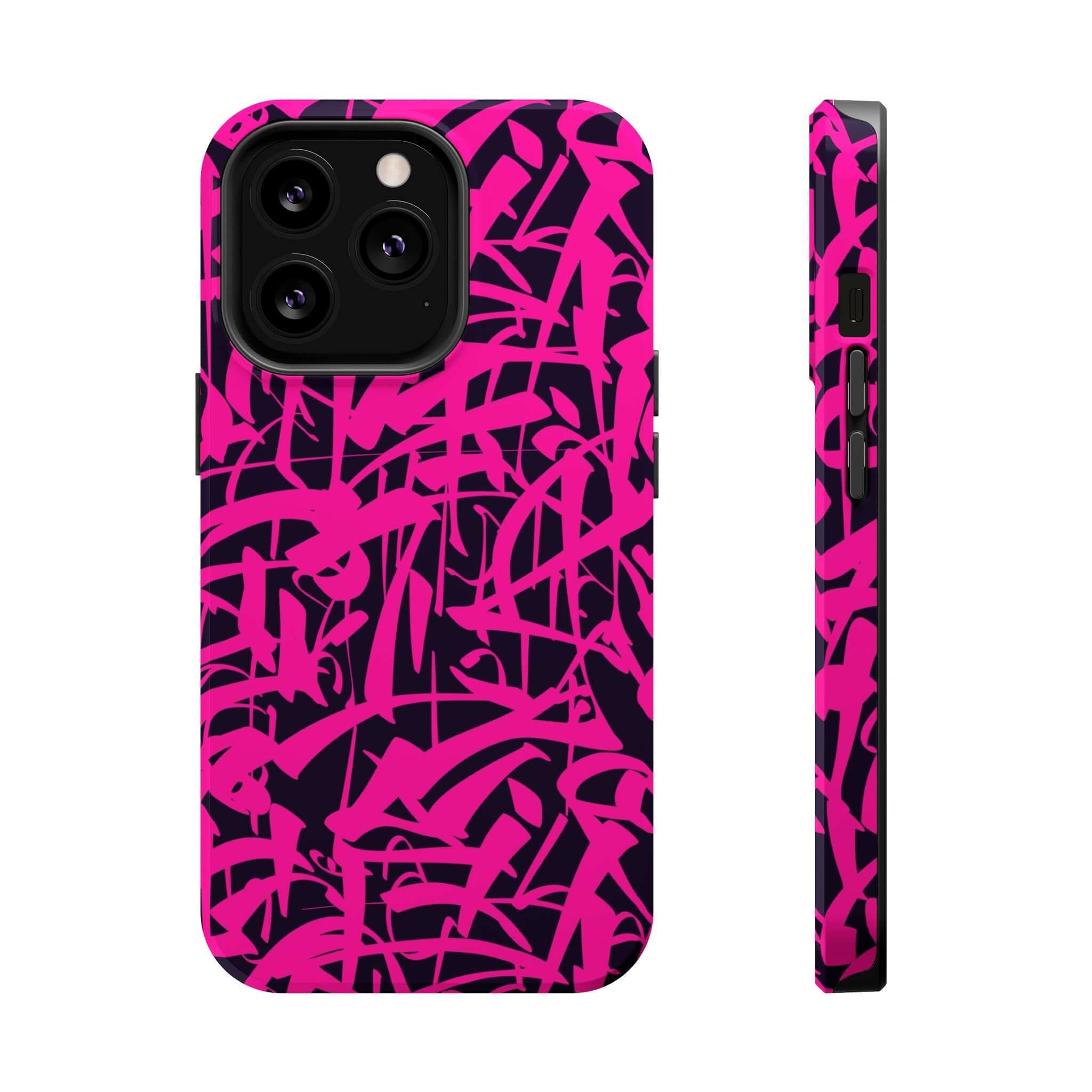 Cute pink art phone case for iPhone showcasing vibrant, playful design perfect for personalization and protection.