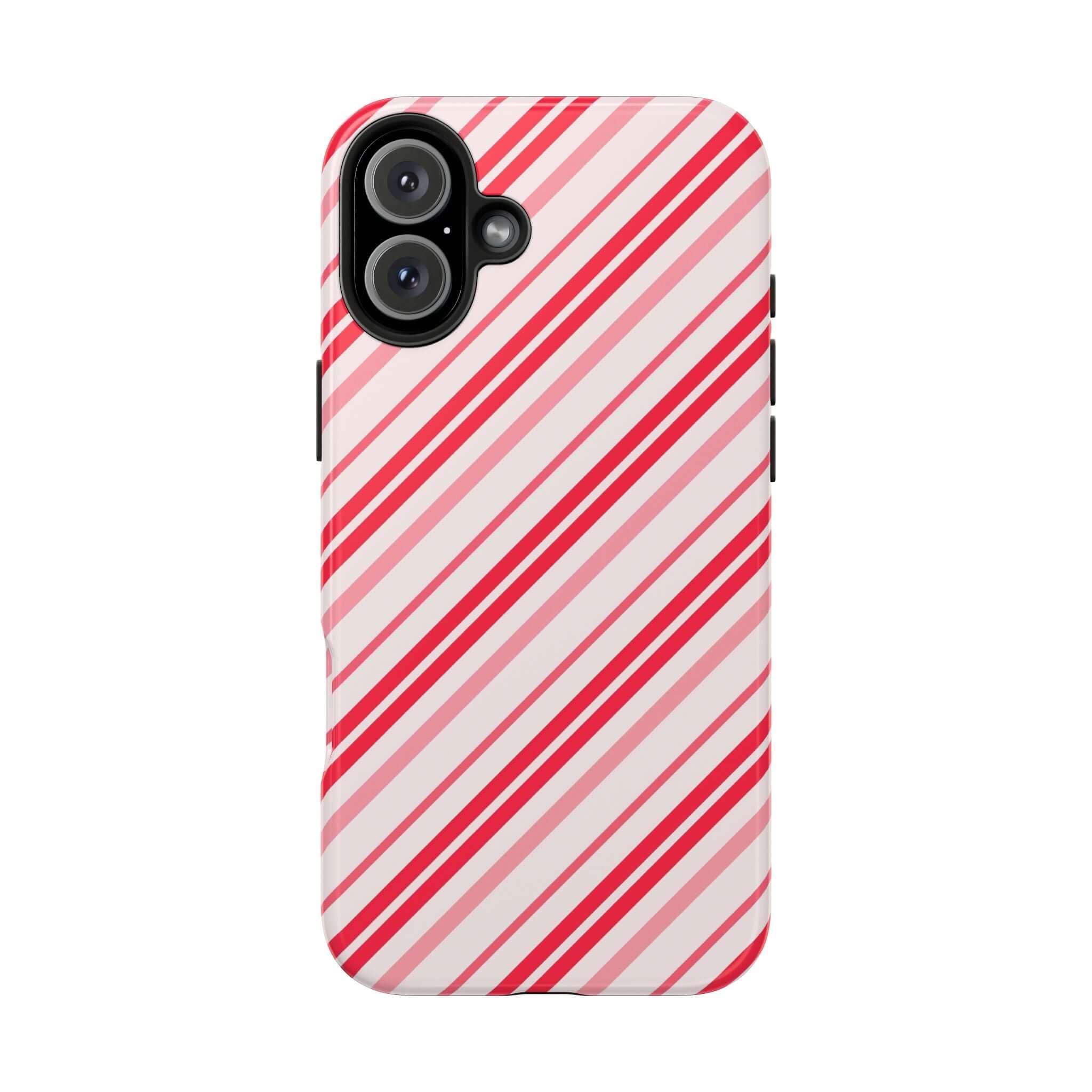 Candy Cane Cutie striped holiday phone case with festive Christmas design, featuring red and white stripes. Cute iPhone case design.