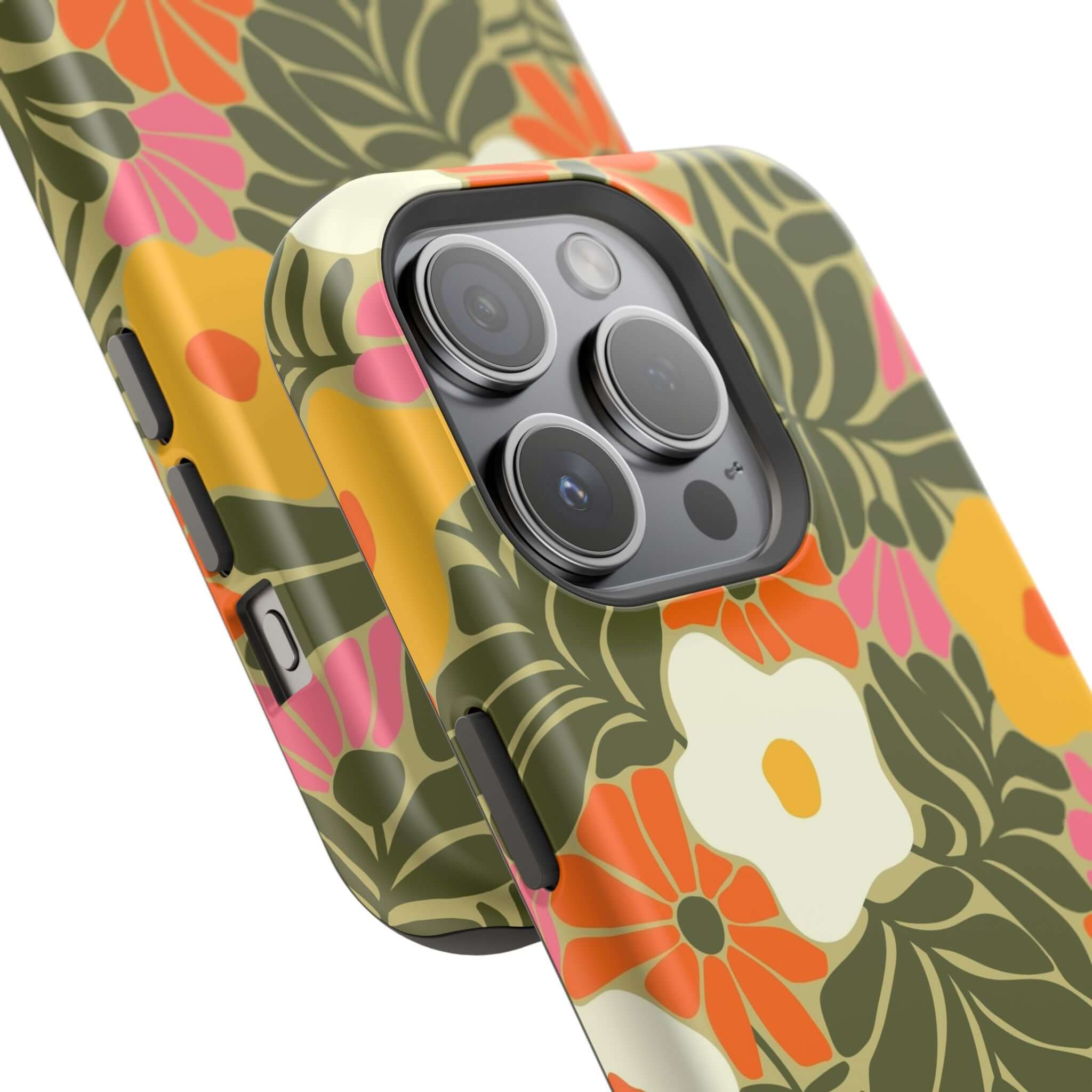 Retro floral phone case featuring tropical colors, perfect cute phone cover for Apple iPhone, blending style and protection.