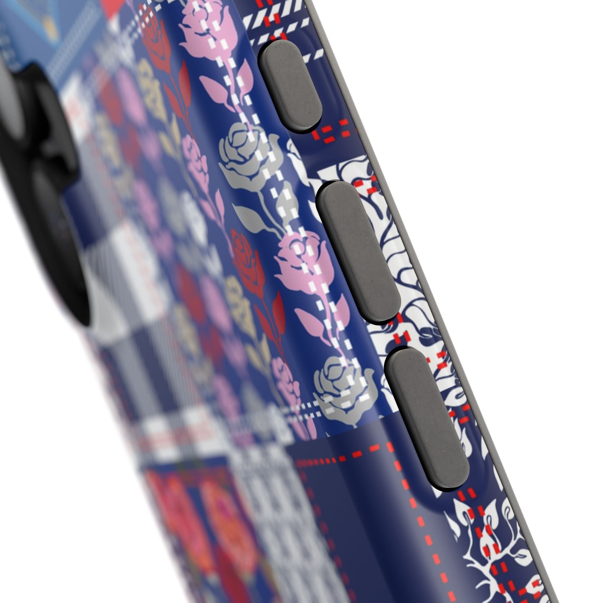 Crimson Bloom | Blue Patchwork Case