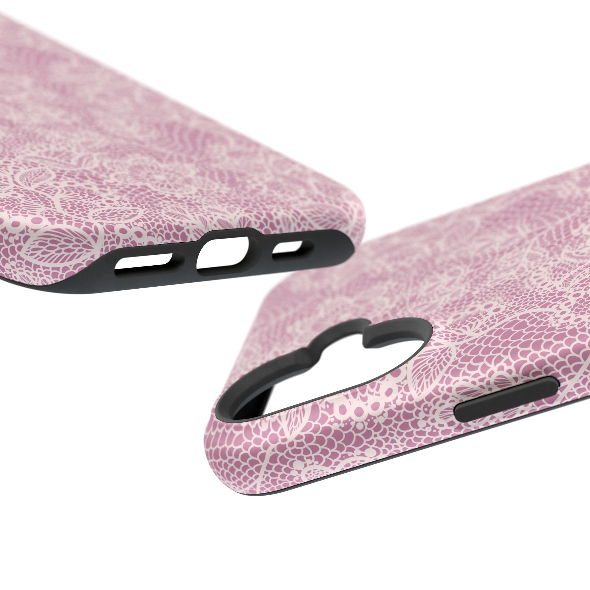 MagSafe iPhone case with pink lace design, offering a cute and protective floral phone cover for a touch of country charm.