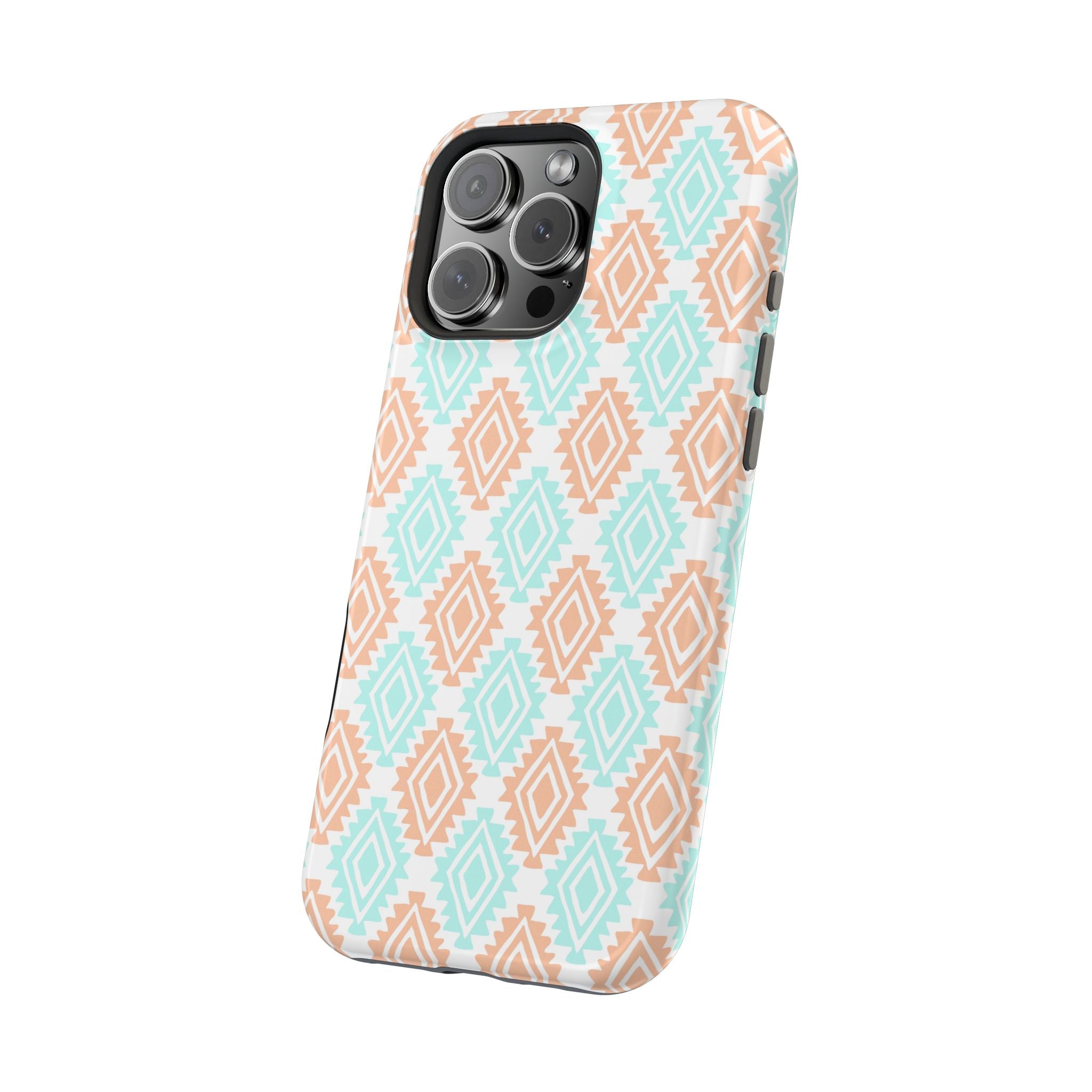 Desert Dreamer Southwestern MagSafe iPhone Case with funky abstract design, brown and turquoise pattern. Cute and stylish phone cover.