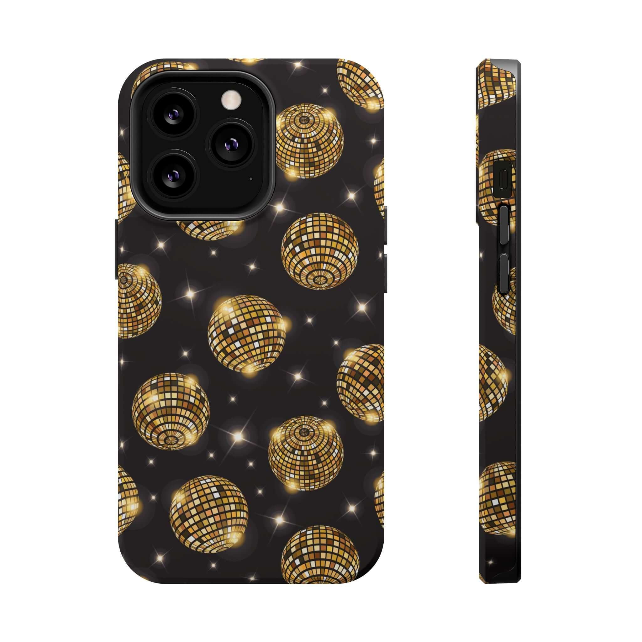 Dance the Night Away cute iPhone 14 case with shimmering gold disco ball design, free shipping cute phone cover