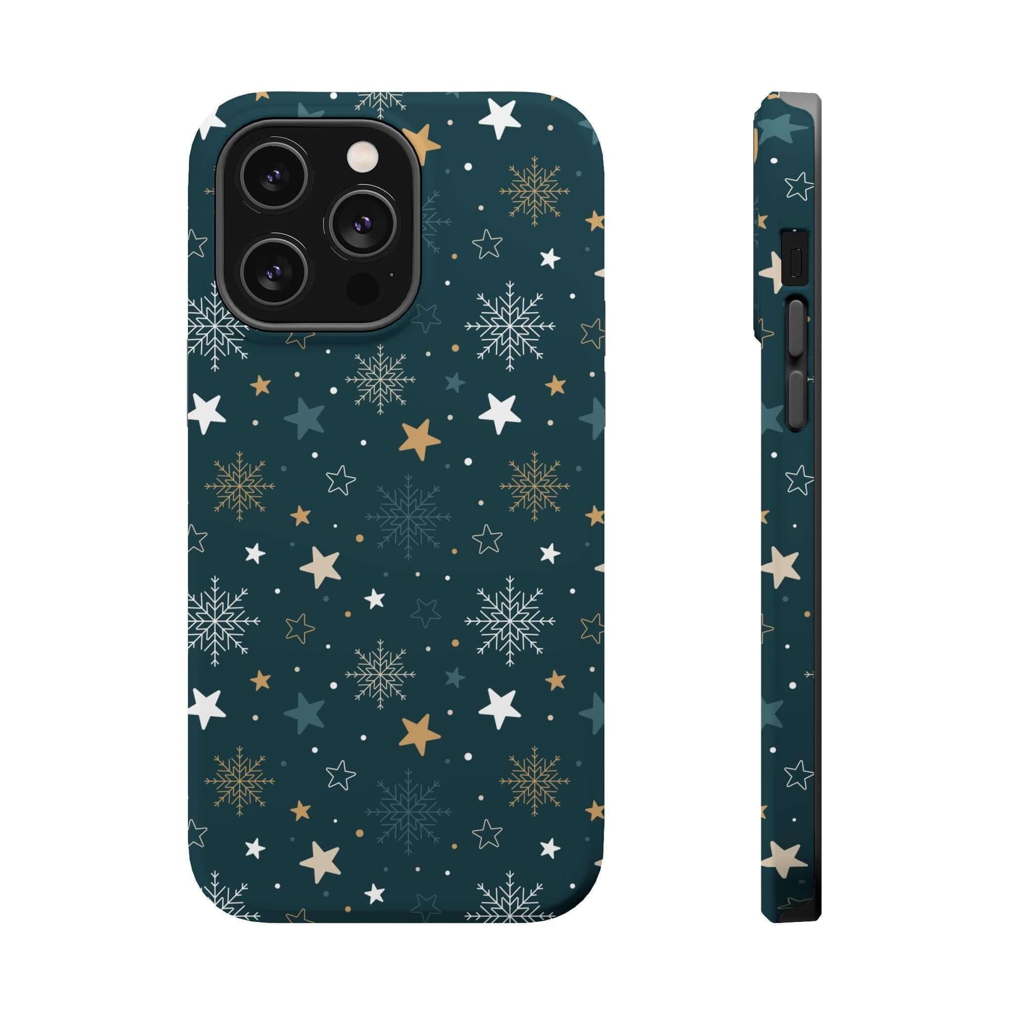 Frosted Wishes MagSafe Case with star and snowflake patterns, Christmas phone case, holiday phone case, cute xmas phone cover.