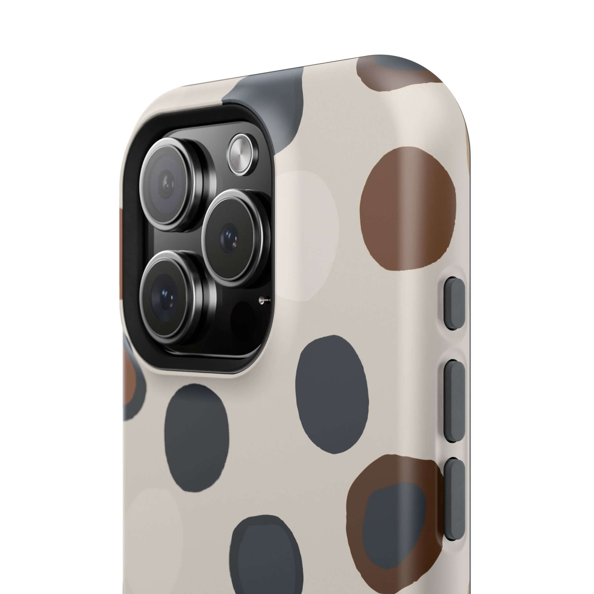 Chic Wanderer Modern Spots Case with abstract brown spots, colorful and cute design for iPhone, perfect for fashion-forward adventurers.