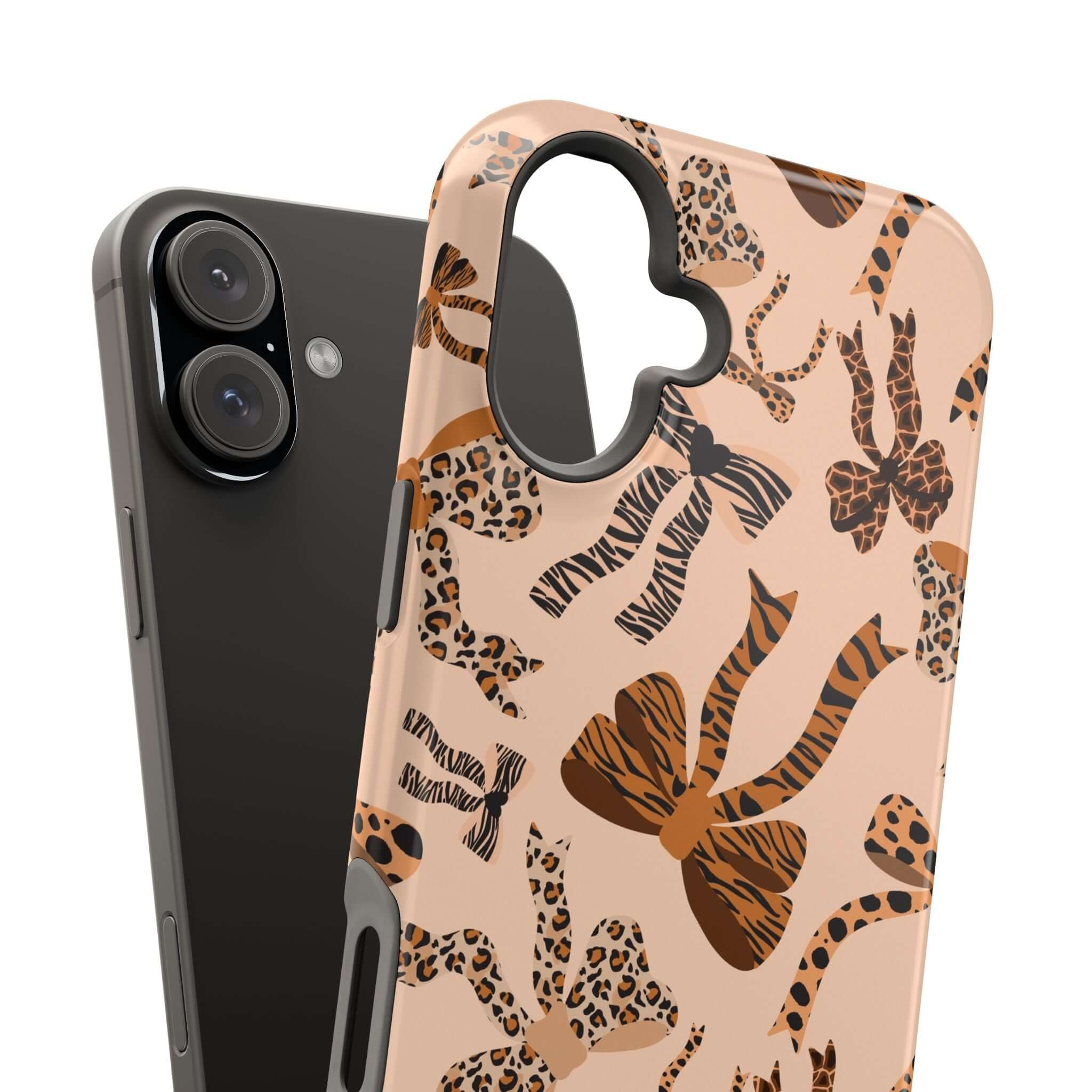 Safari Coquette Leopard Bows Case for iPhone with playful leopard pattern and cute bows. Colorful and stylish abstract phone accessory.