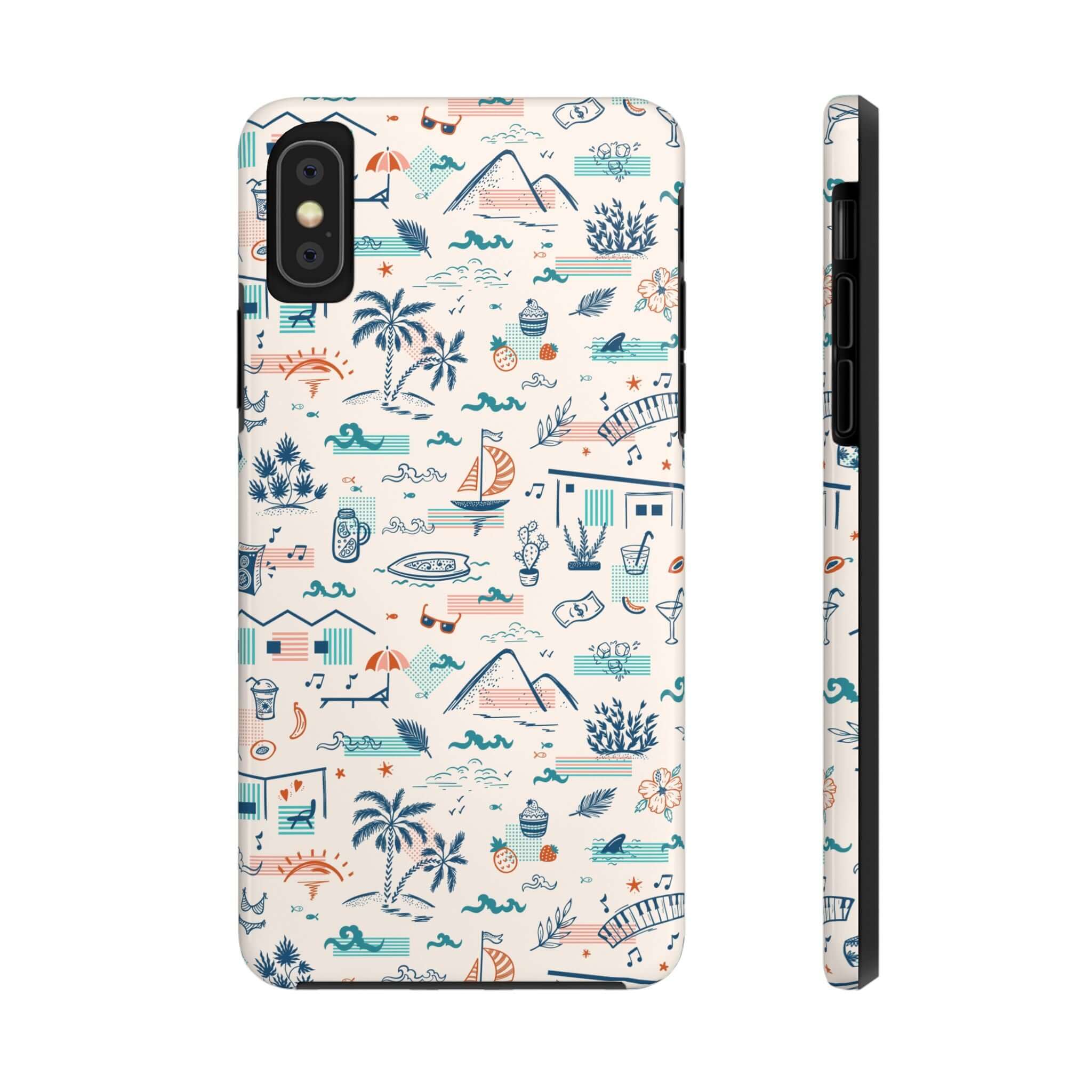 Colorful Forever on Vacation iPhone case with summer-themed illustrations, perfect for iPhone 14 Pro Max and Samsung S23 users.