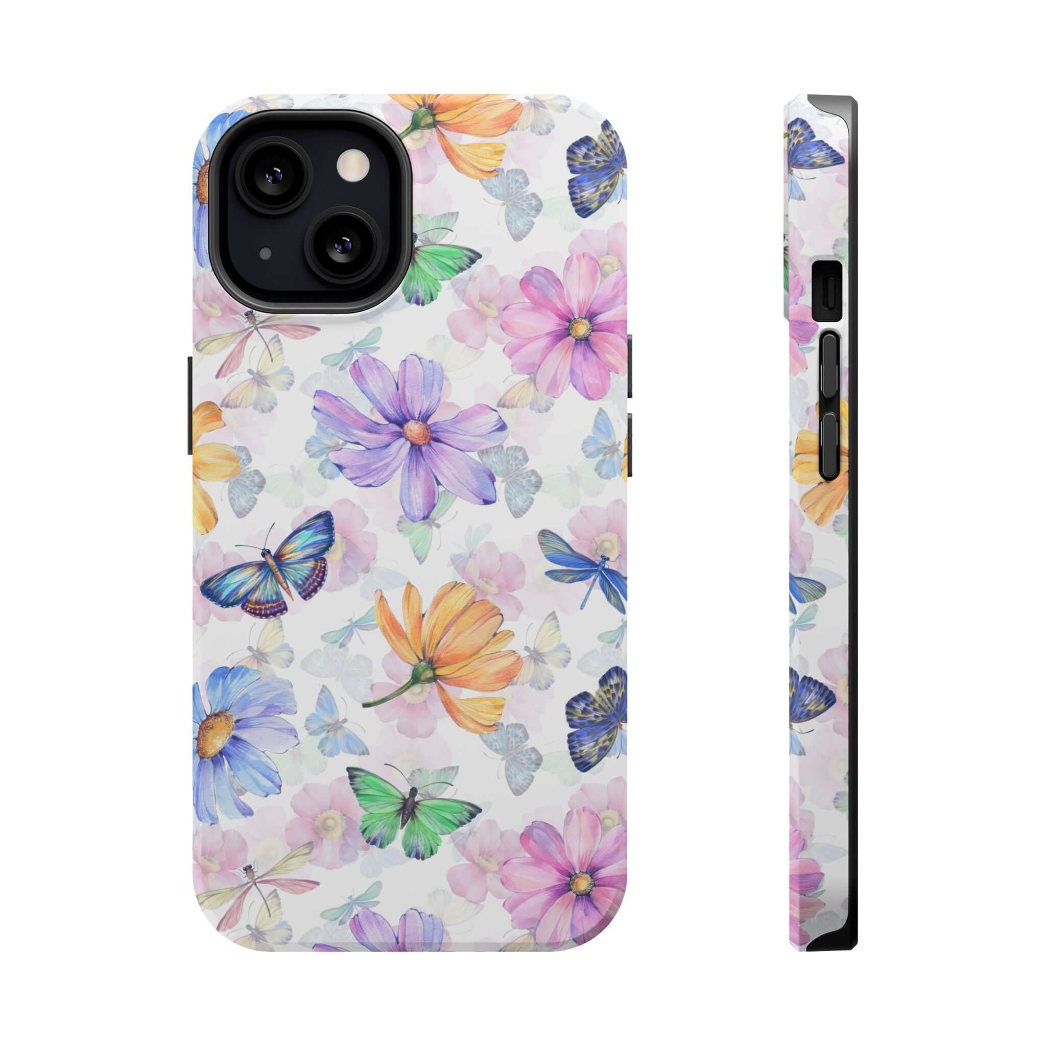 MagSafe compatible watercolor butterfly and flower iPhone 16 case – cute and protective phone case with fluttering blooms design.