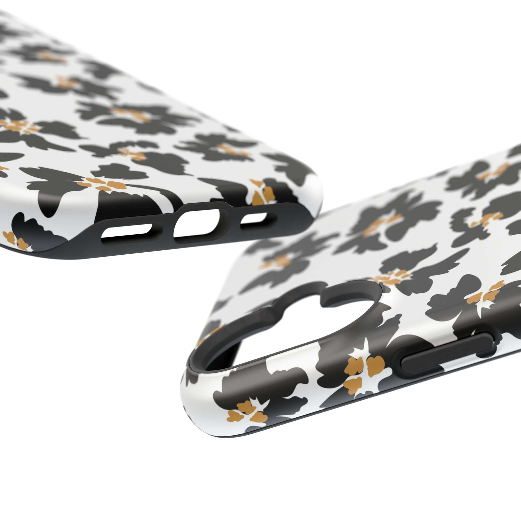 Modern Black Floral Phone Case with Animal Print Design for iPhone, Cute MagSafe Compatible Cover for Stylish Protection