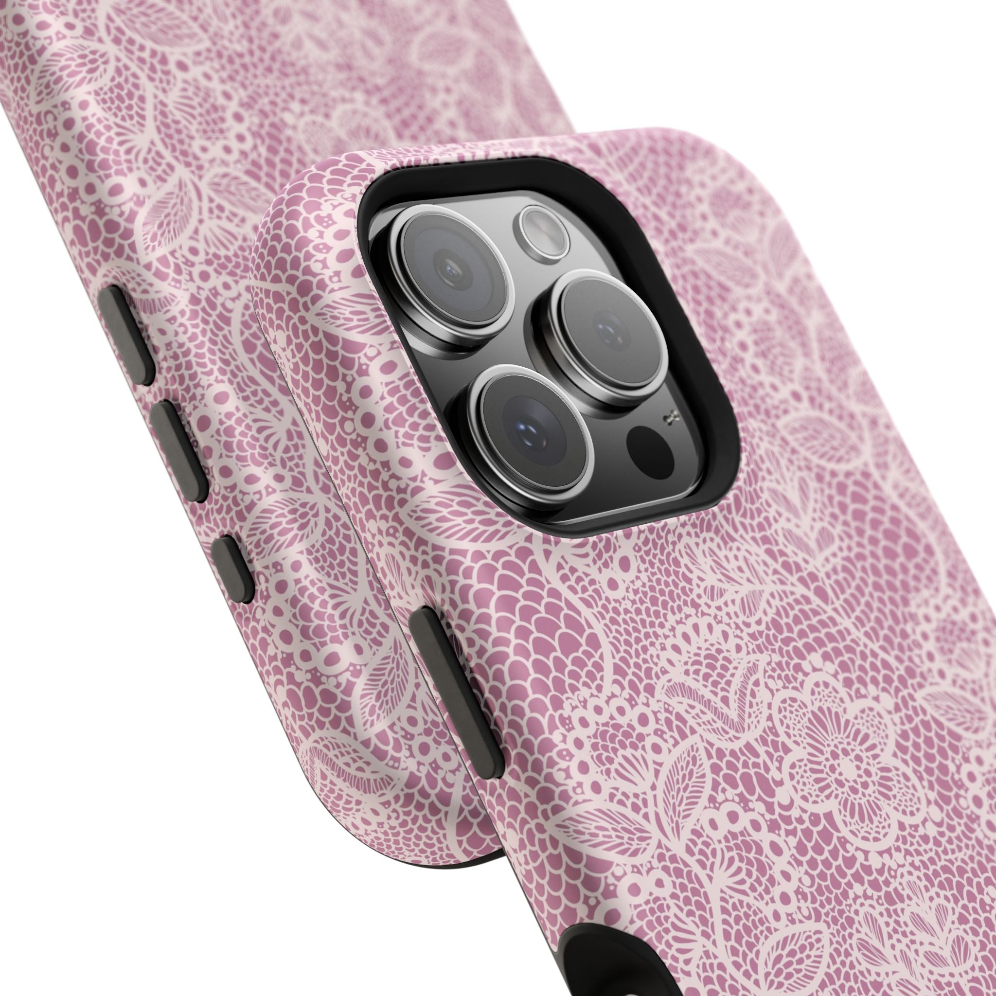 Pink Lace MagSafe iPhone Case with Floral Design - Cute and Playful Phone Cover