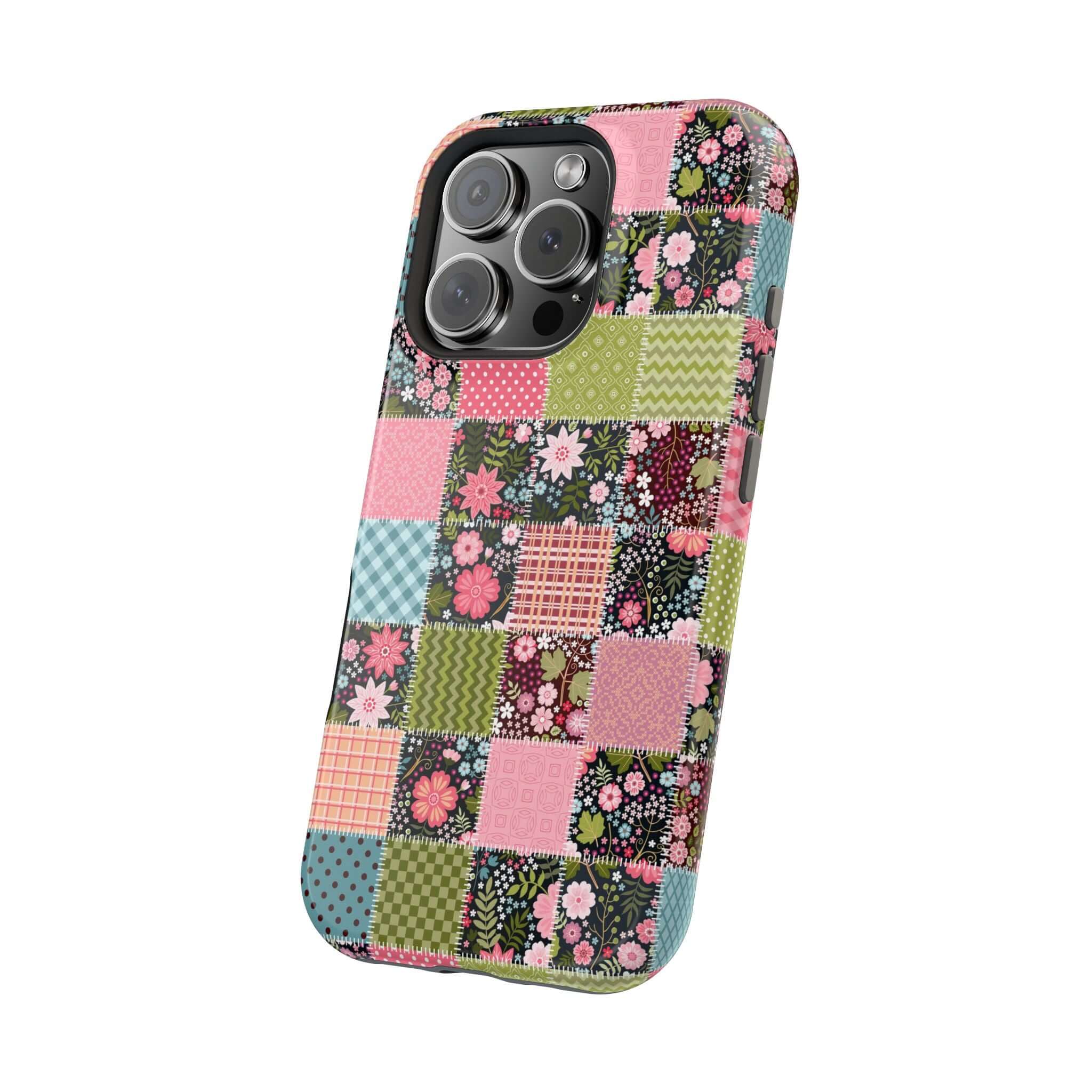 Flora Forage Wildflower Patchwork MagSafe iPhone Case, vibrant cute floral phone cover for free-spirited granola girls.