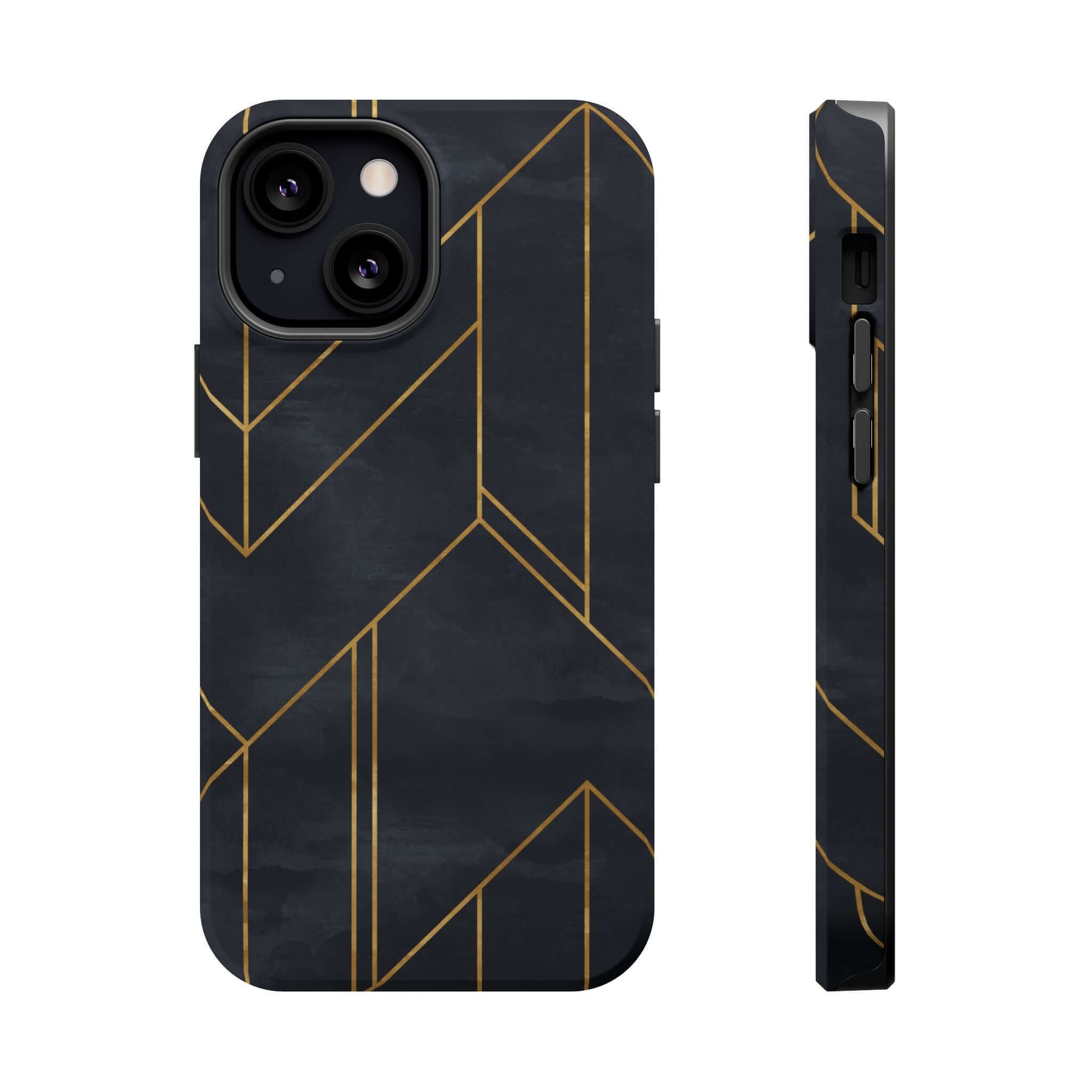 Modern geometric black iPhone case with abstract design, offering stylish protection for your phone.