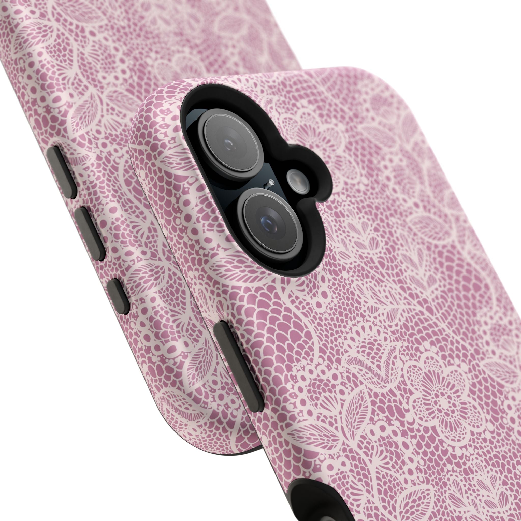 Pink Lace MagSafe iPhone Case, Cute Floral Phone Cover with Country Charm Design