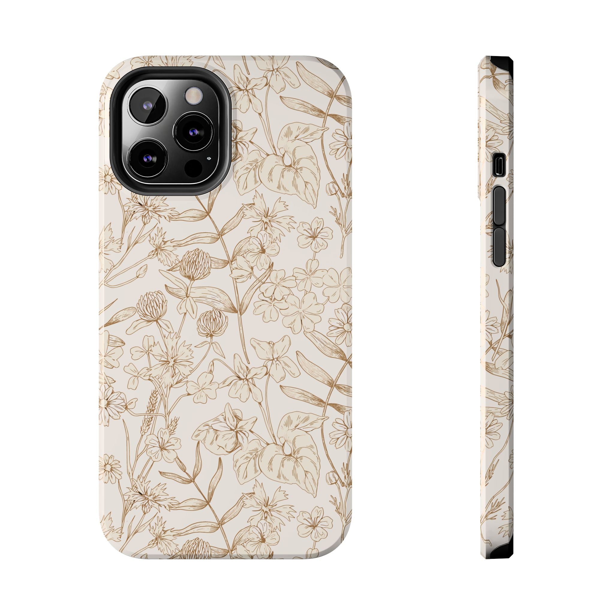 Beige Thyme tan garden phone case for iPhone 16 featuring cute, floral design, perfect for nature lovers.