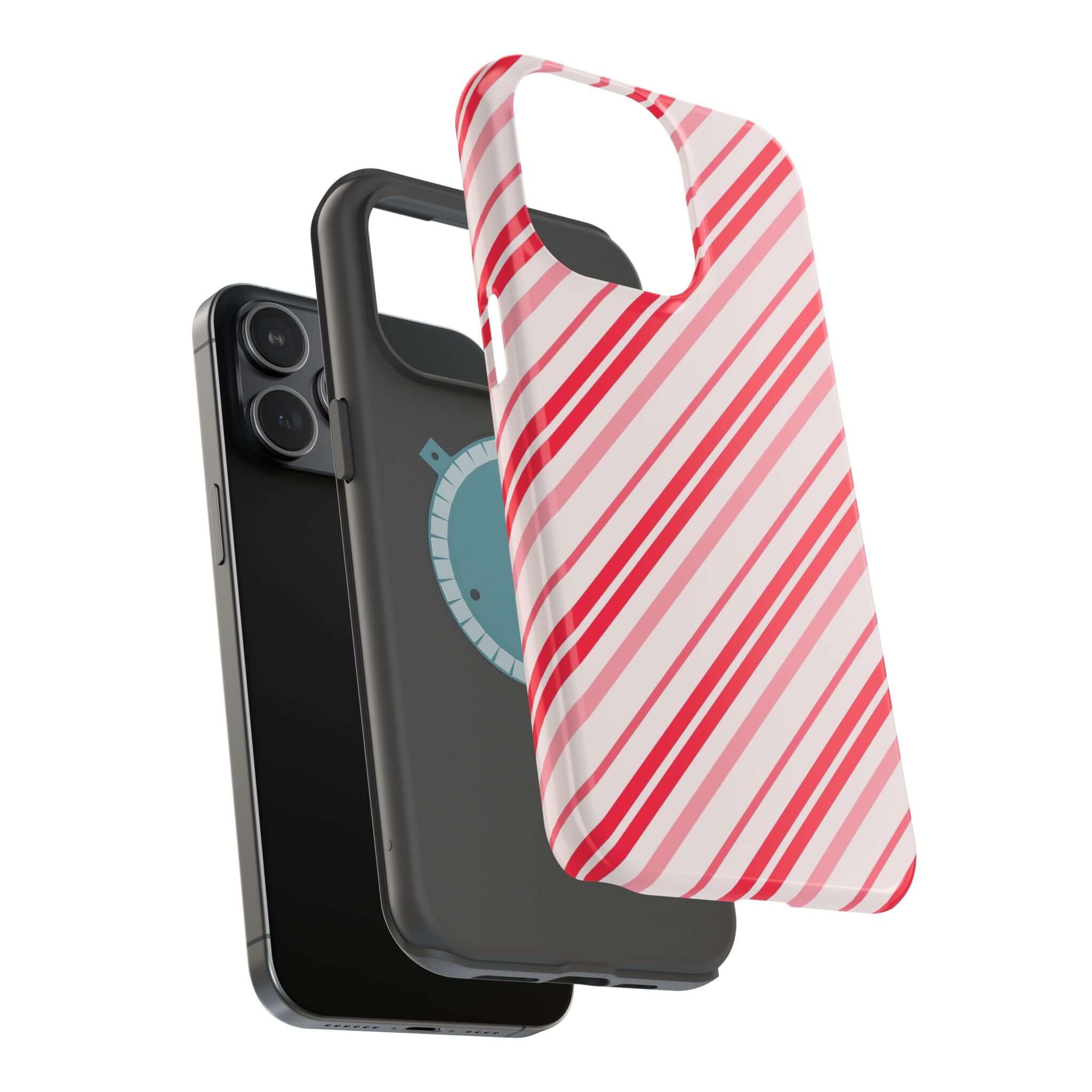 Festive Candy Cane Cutie MagSafe case with red stripes, perfect Xmas phone cover with holiday cheer and convenient MagSafe technology.