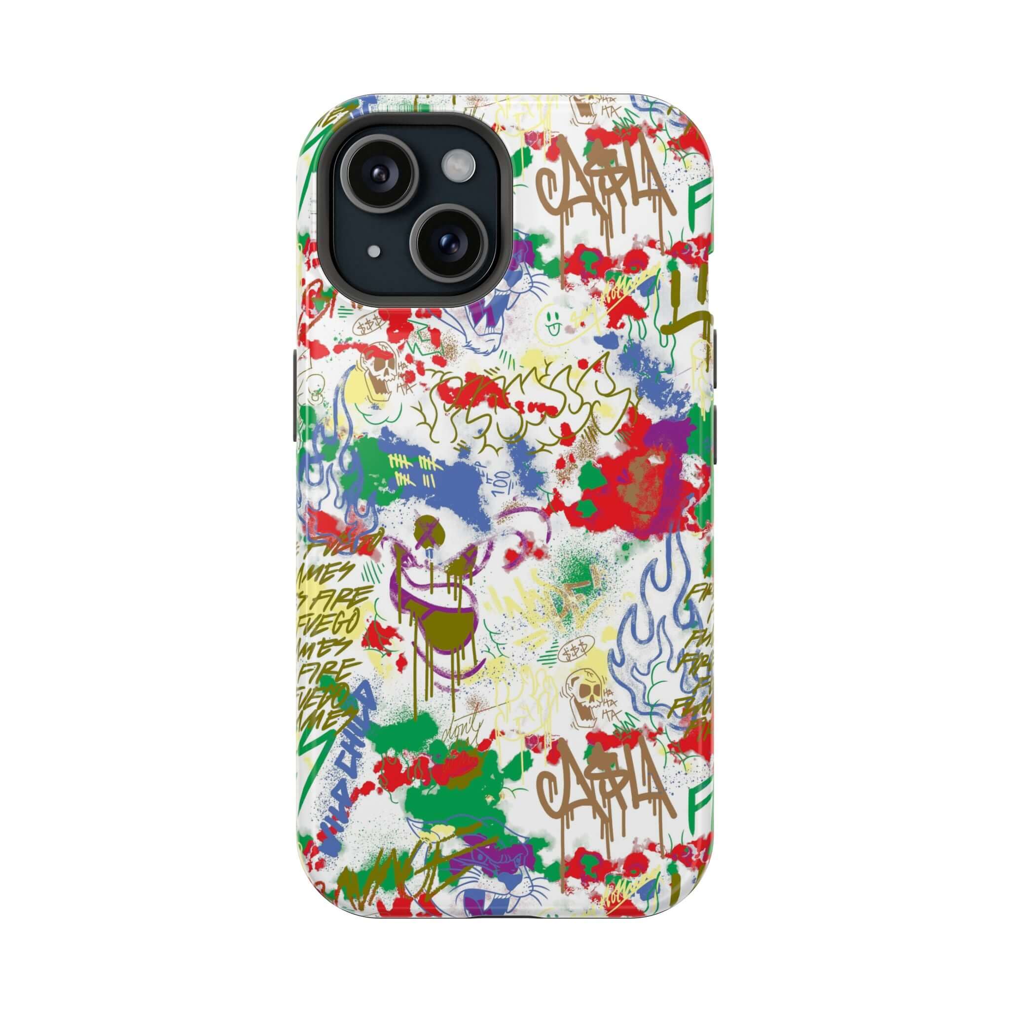 Cute phone cover featuring colorful graffiti art design, perfect for protecting your iPhone with style.