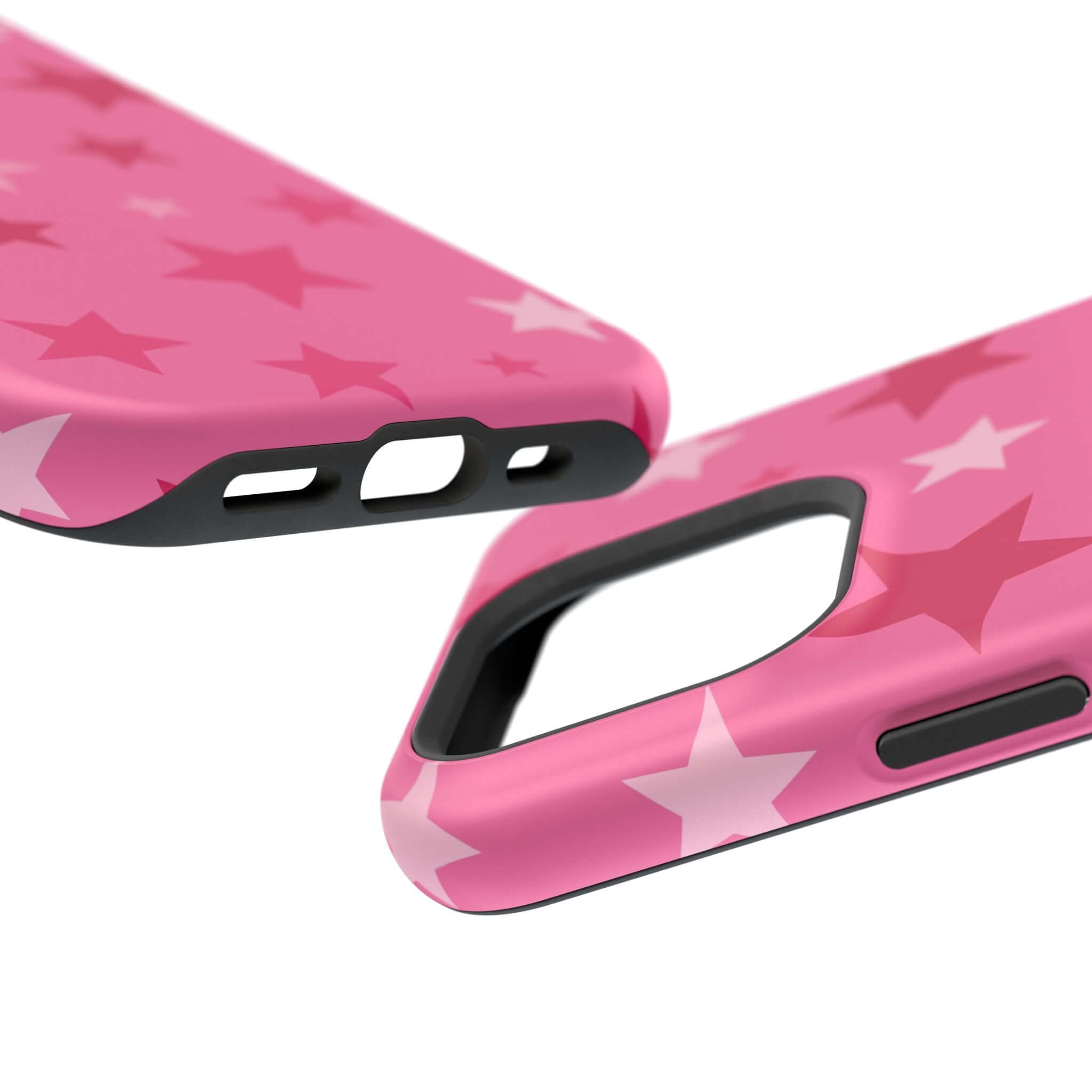 Cute pink iPhone case with star pattern, perfect accessory for stylish, starry-eyed trendsetters.