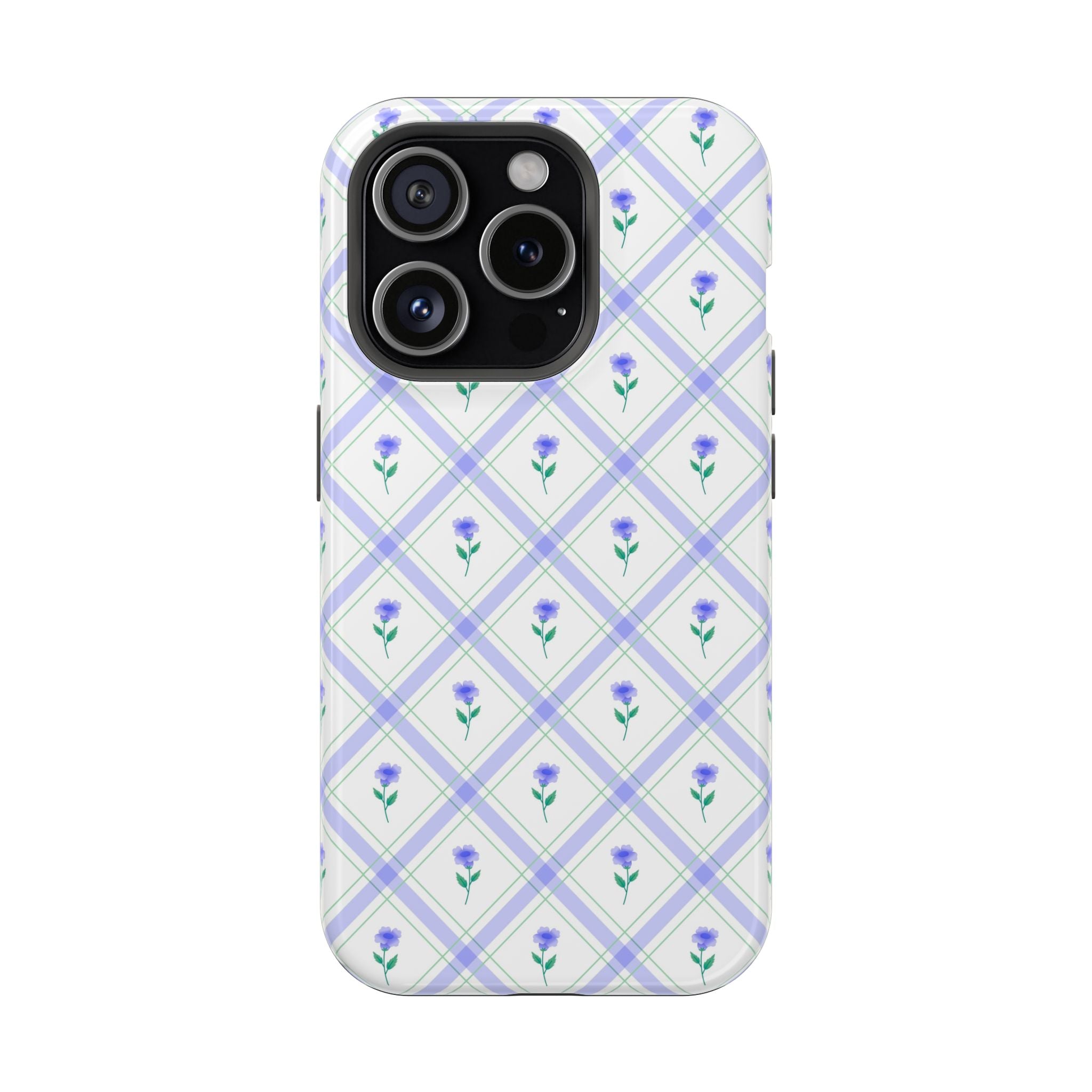 Blue Floral Pattern Phone Case on White iPhone, Cute Protective Cover