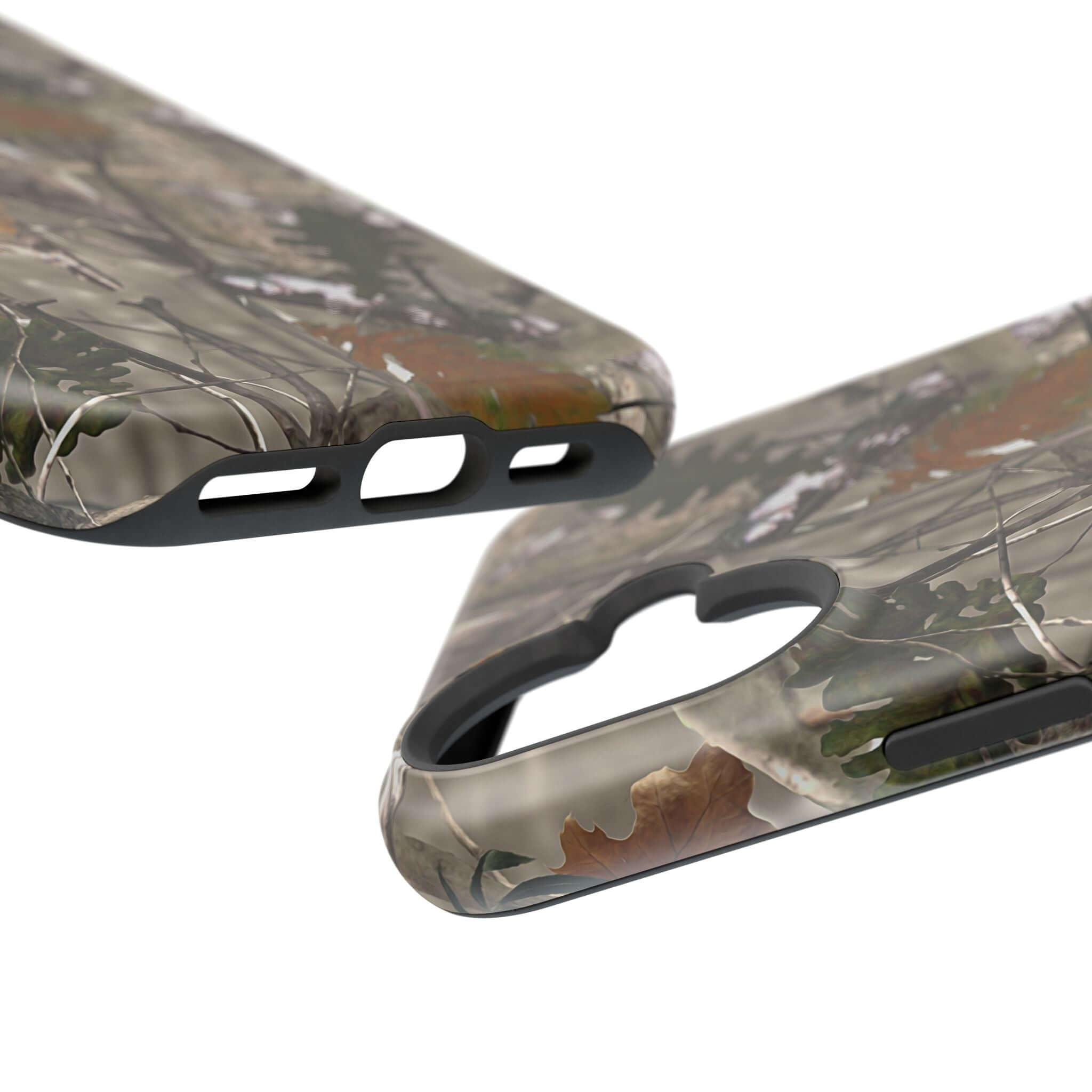 Forest camo MagSafe phone case with animal print design, showcasing stylish protection for modern iPhones.