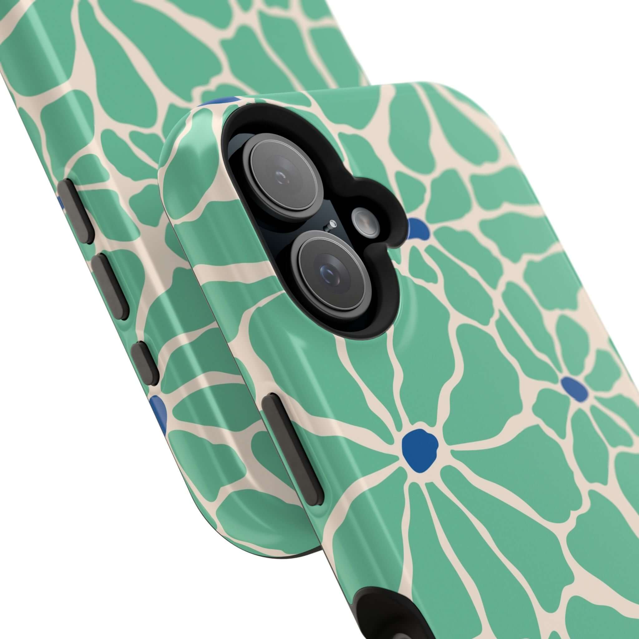 Tropical floral pattern on a cute phone cover for Apple iPhone, featuring MagSafe technology for stylish protection.