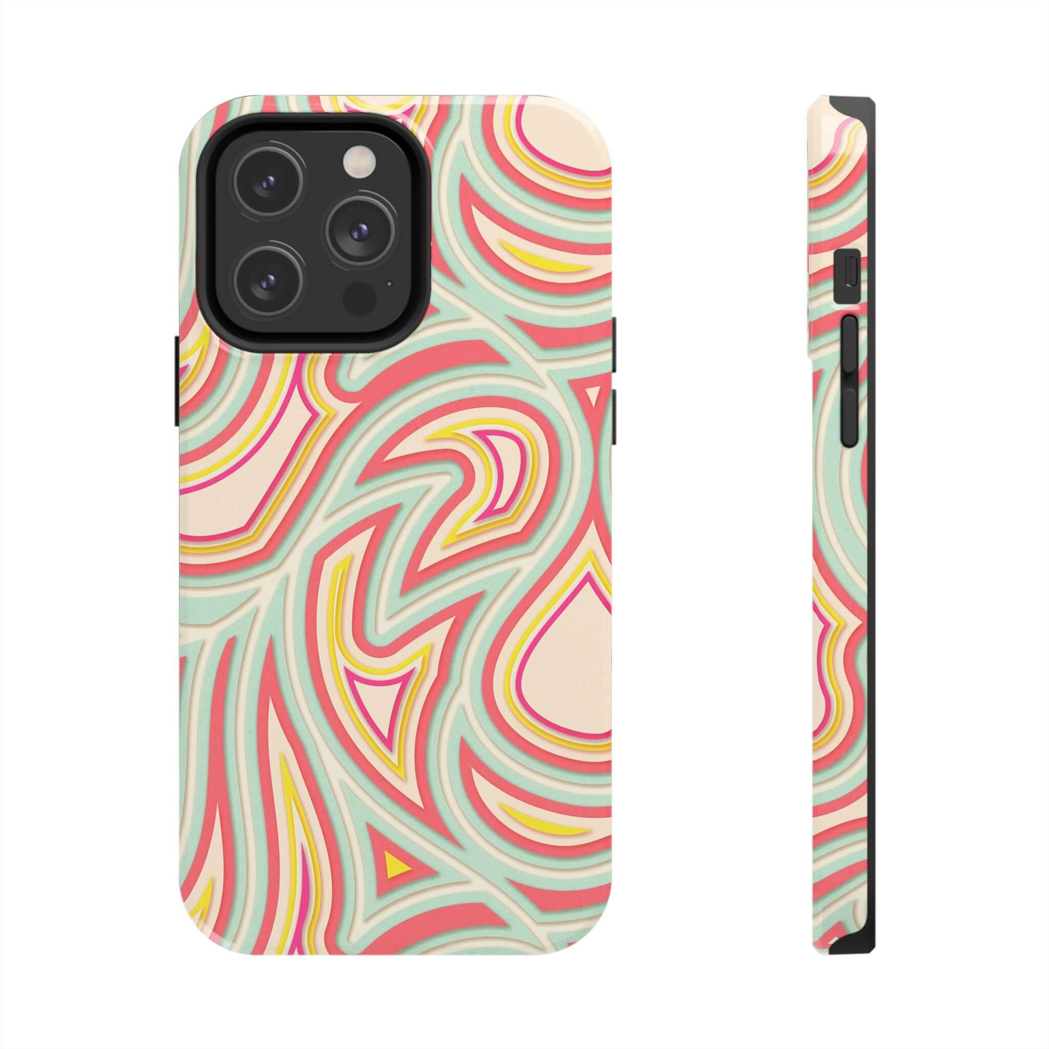 Groovy Waves Retro Abstract Phone Case for iPhone with colorful and playful pattern, cute phone cover with flowers, Samsung case option.