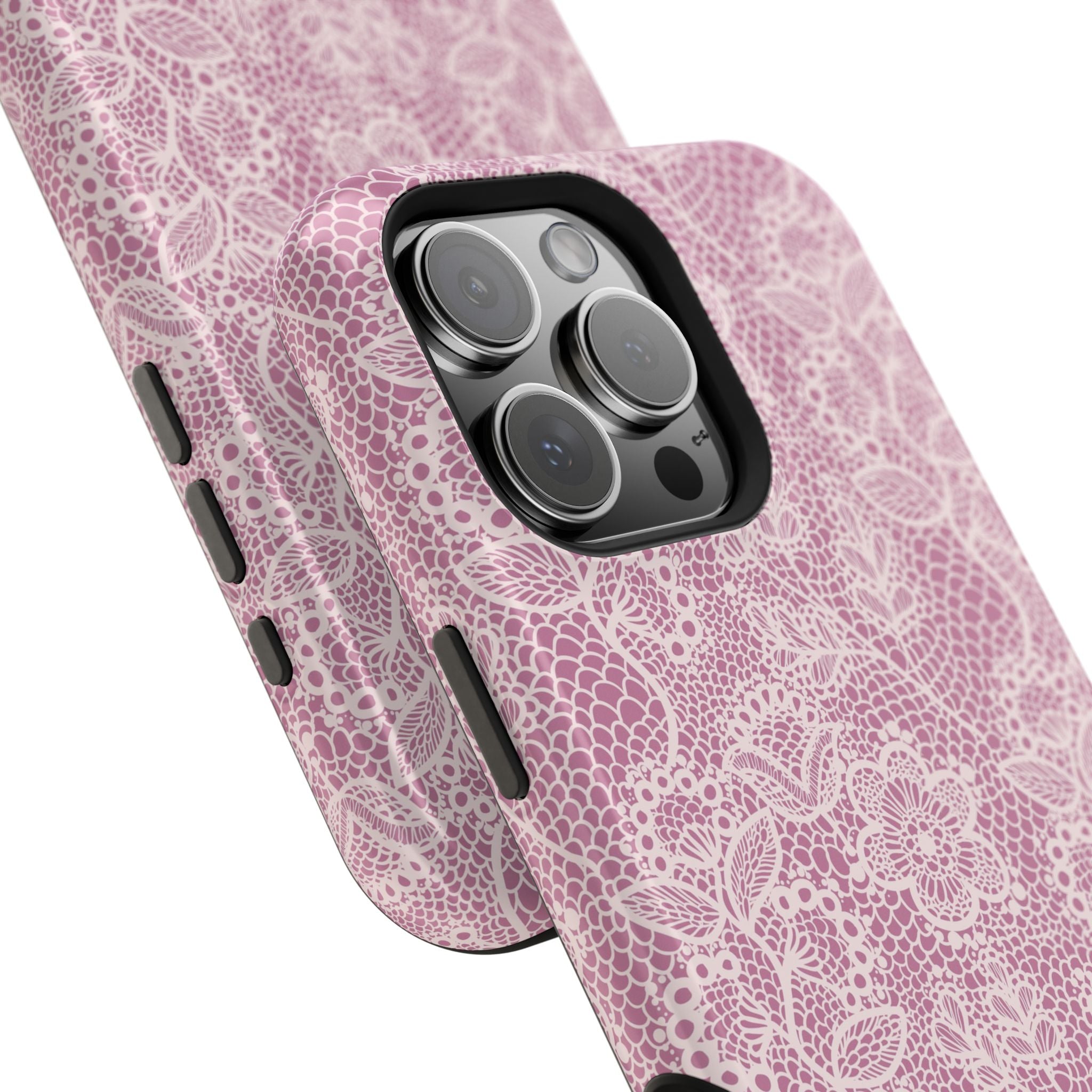 Pink Lace MagSafe iPhone Case with Floral Pattern, Cute Country Charm Phone Cover, Stylish and Protective Design