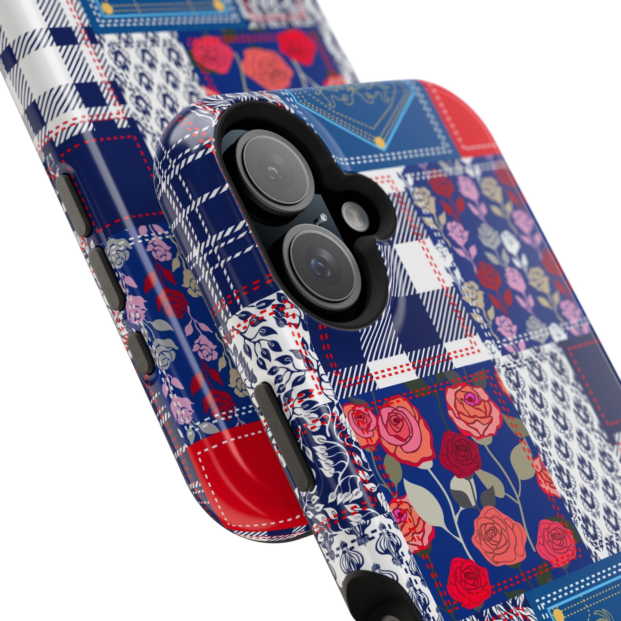 Crimson Bloom | Blue Patchwork Case