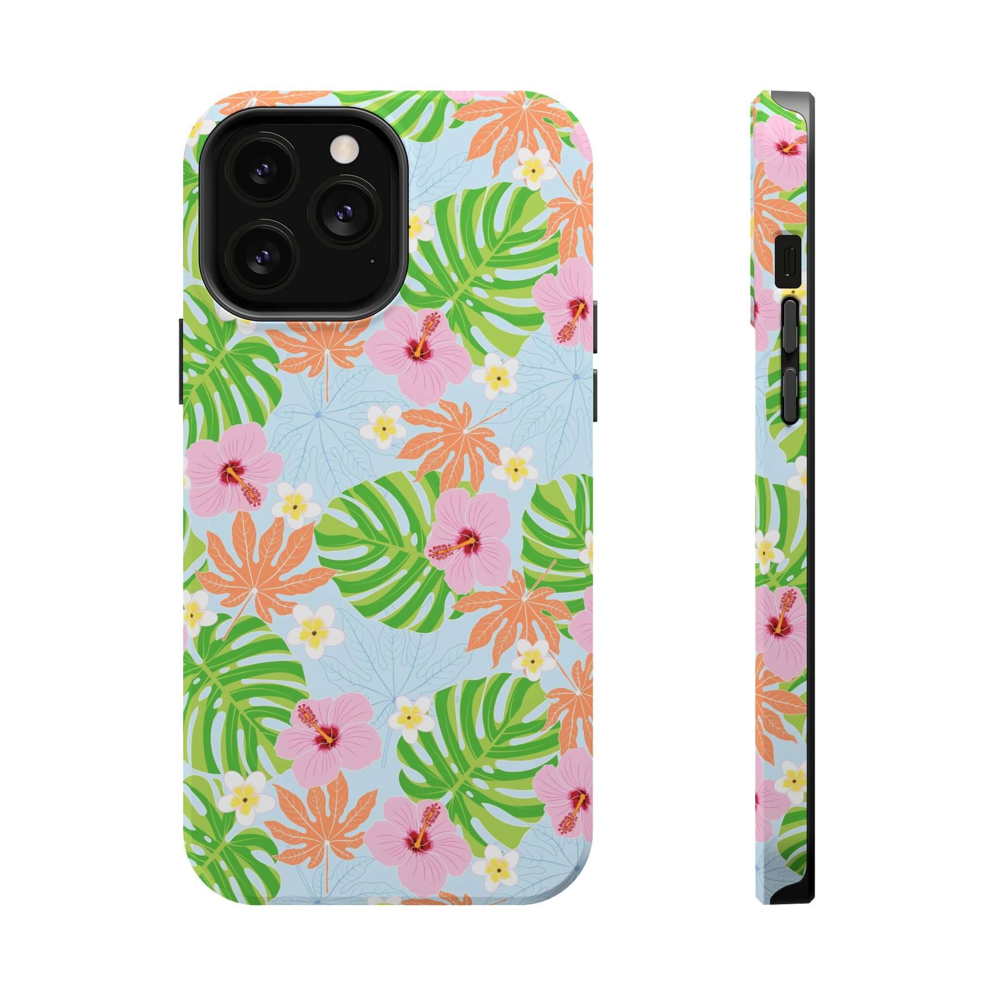 Island Hibiscus MagSafe iPhone 14 Pro case with colorful tropical floral design, cute phone cover for sunny island getaway.